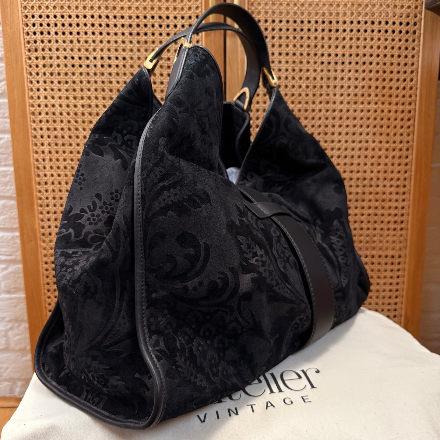 Gucci Suede Brocade Stirrup Tote