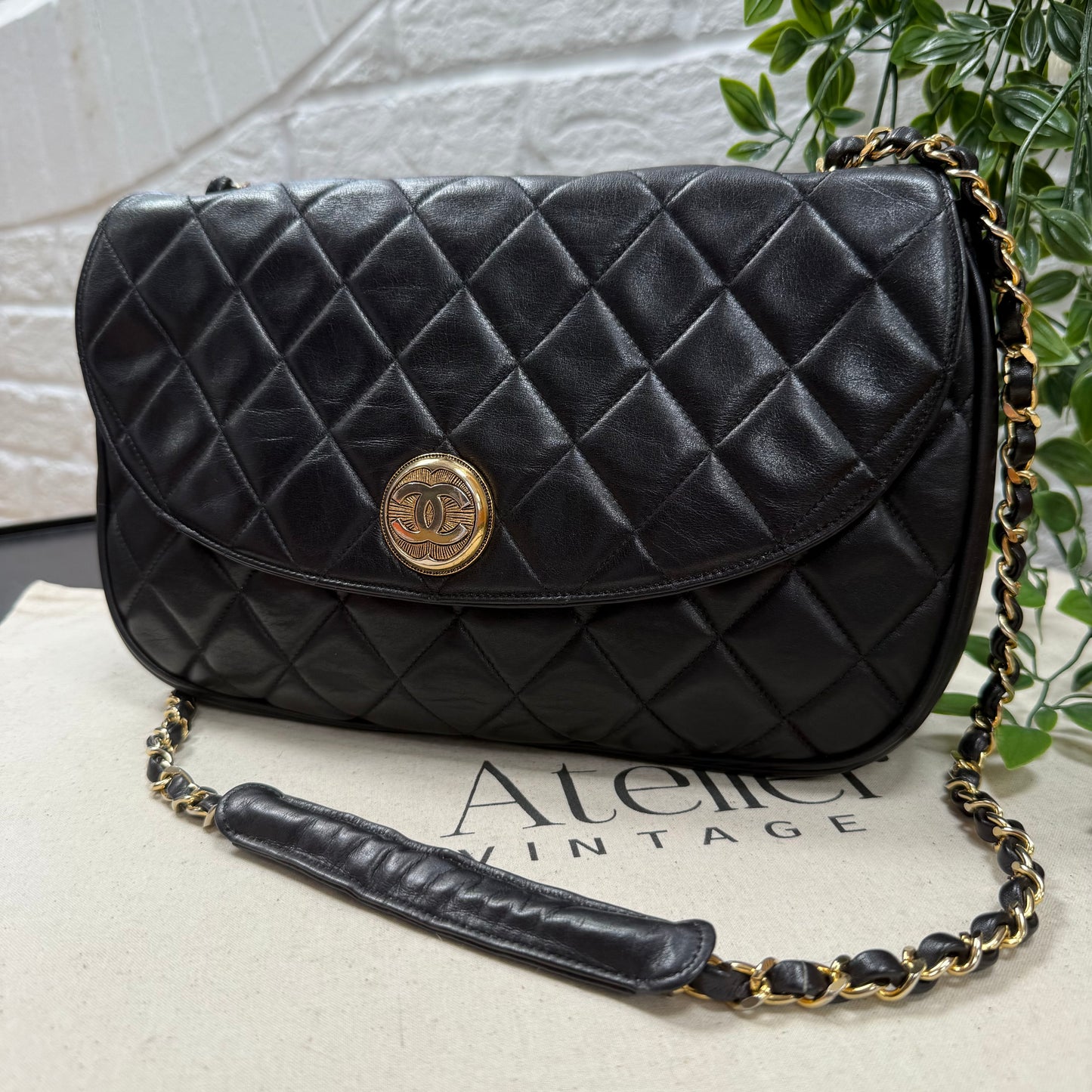 Chanel 1986 CC Button Quilted Half Moon Flap