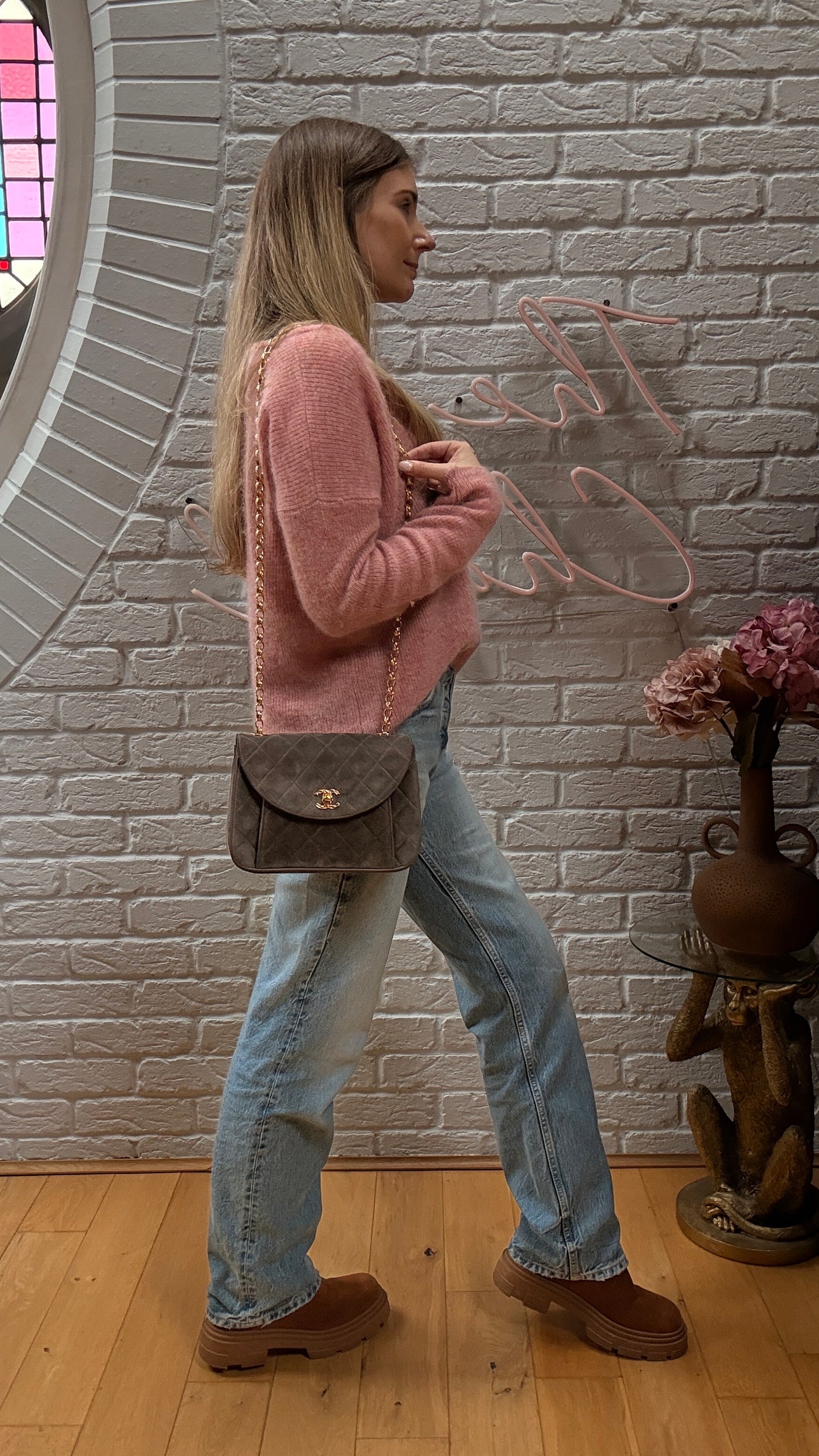 Chanel 1980s Ultra Rare Chanel Limited Edition Bijoux Chain in Taupe Suede and 24k Hold Hardware