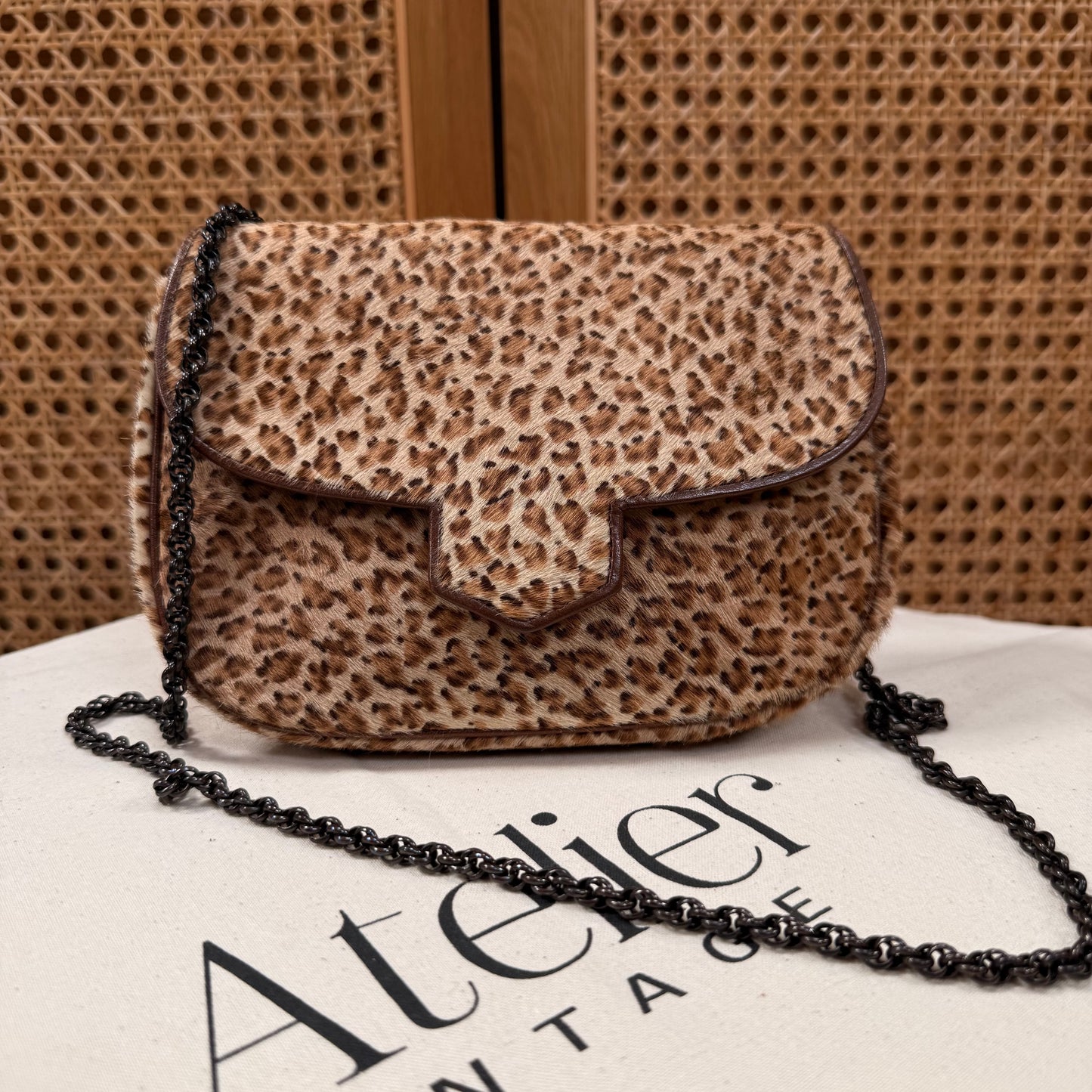 Saint Laurent 1990s Leopard Print Pony Hair Shoulder Bag