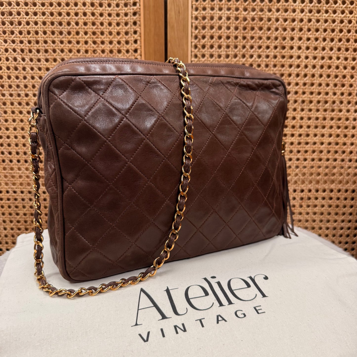 Chanel 1989 Super Rare Dark Tan Tassel Camera Bag