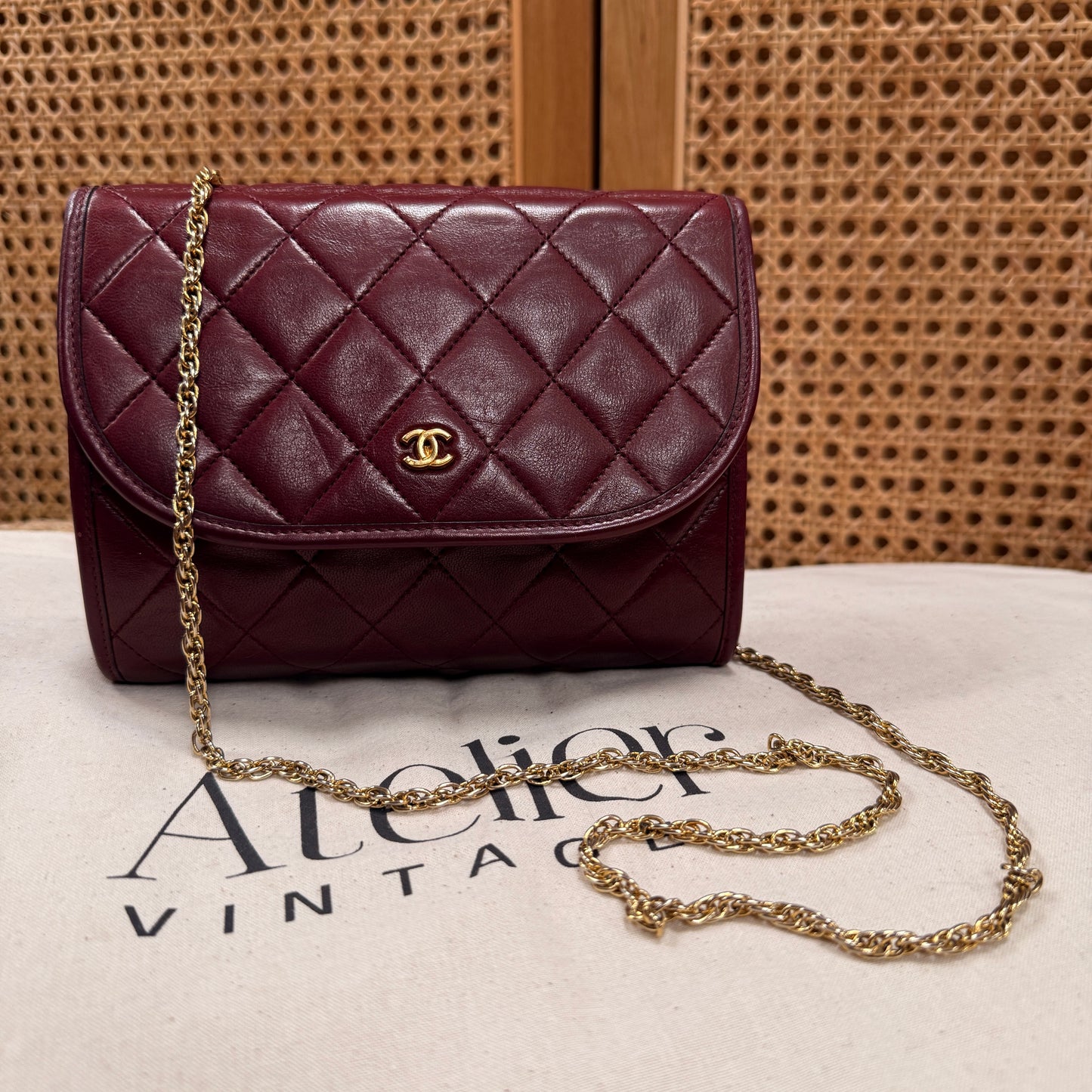 Chanel Early 1980s Rare Bordeaux Lambskin Leather Single flap Cross Body