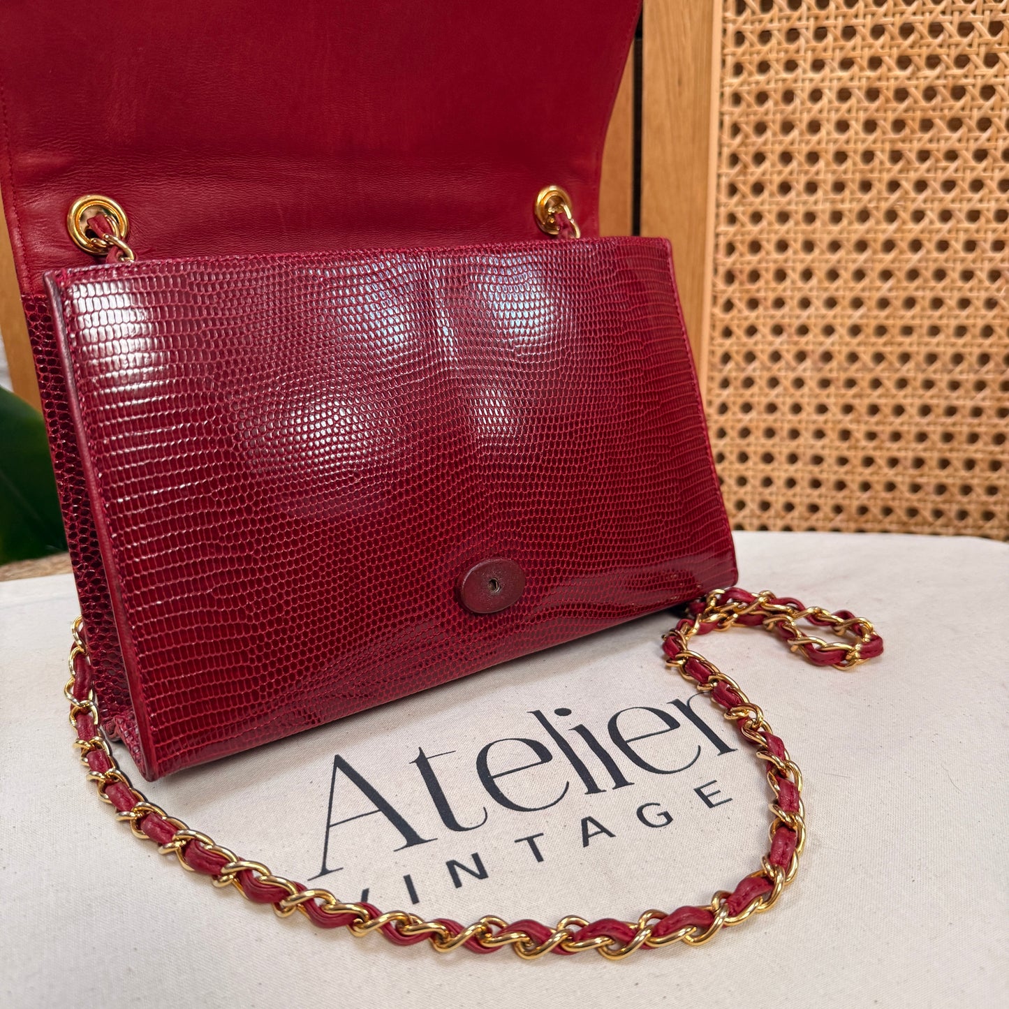 Chanel 1986 Rare Red Exotic Leather Envelope Flap
