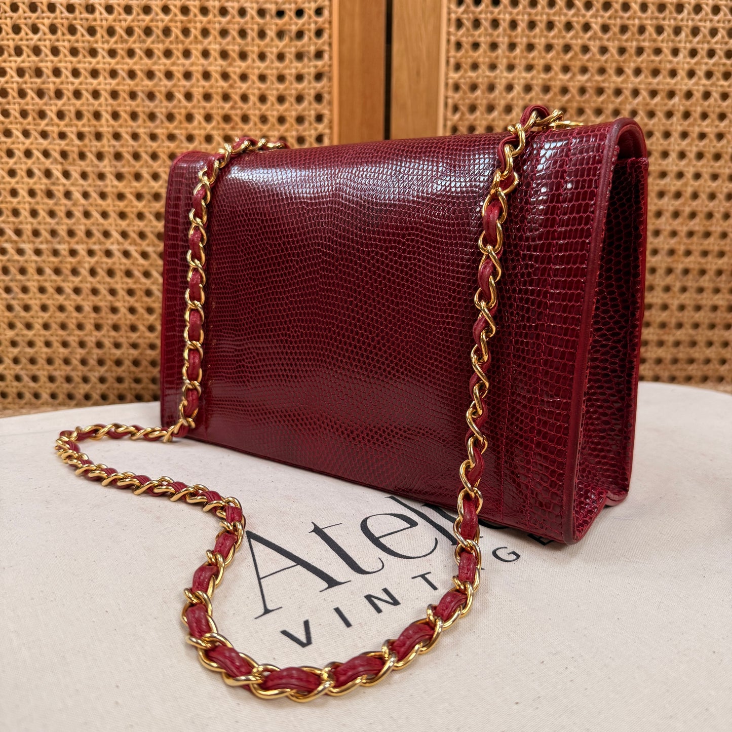 Chanel 1986 Rare Red Exotic Leather Envelope Flap