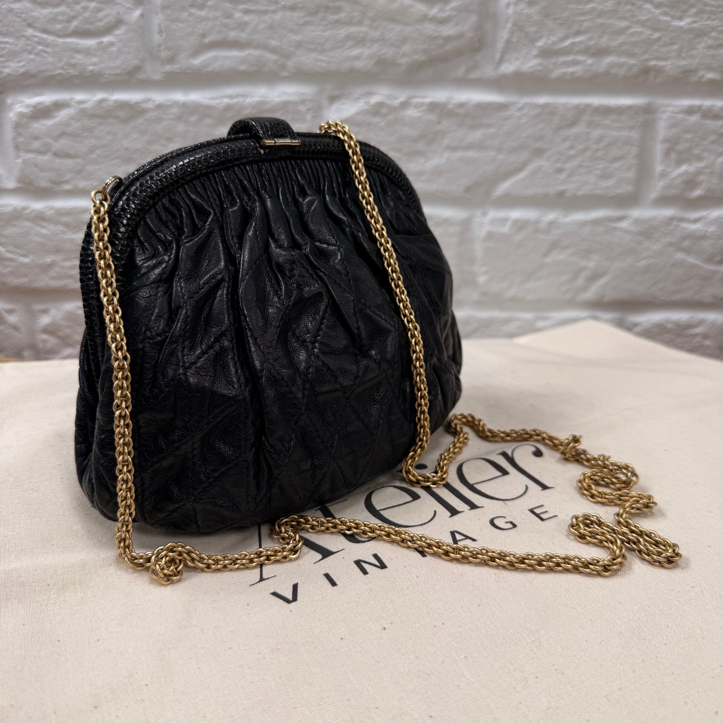 Chanel ULTRA RARE Early 1980s Navy Lambskin & Lizard Skin Kiss lock Frame Bag