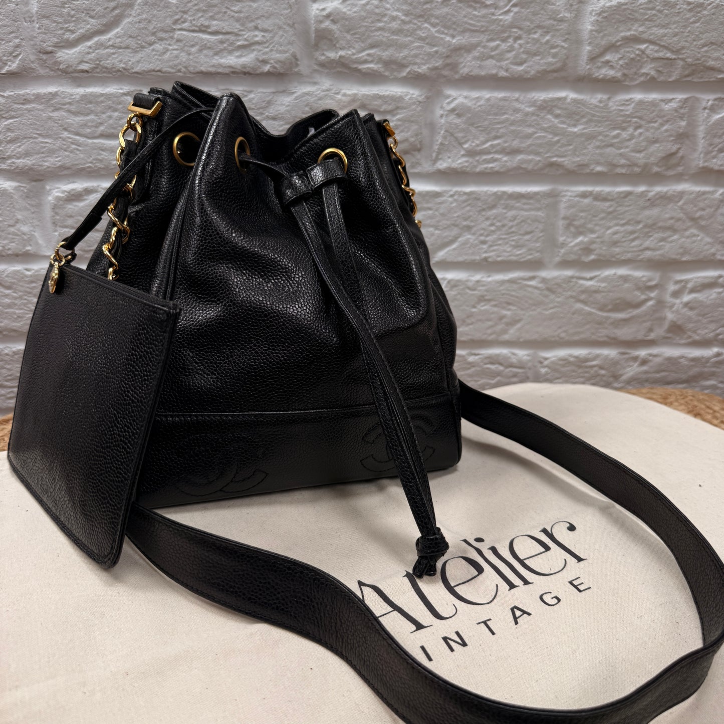 Chanel 1996 Triple CC Caviar bucket bag with pouch