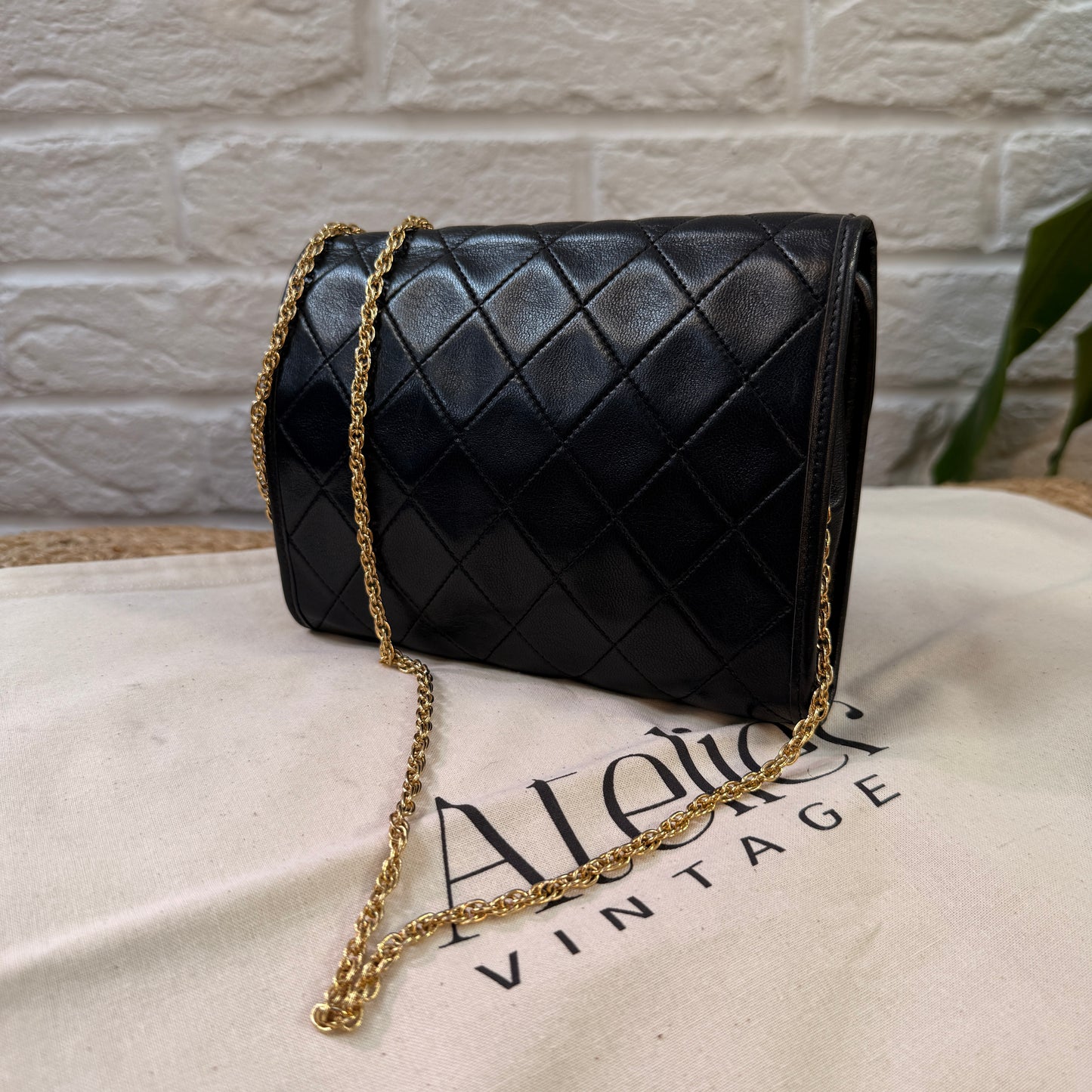 Chanel Early 1980s Rare Black Lambskin Leather Single flap Cross Body