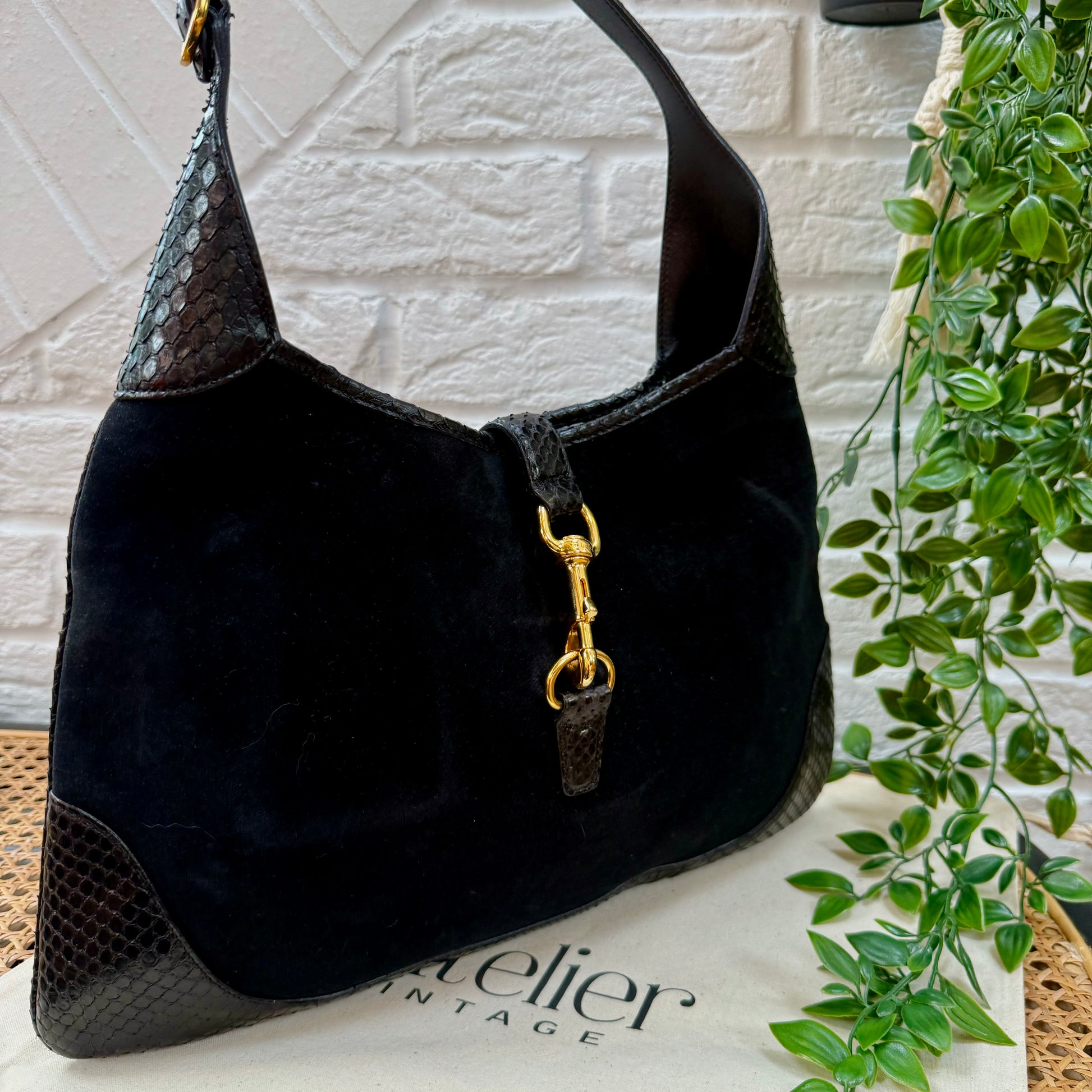 Gucci Large Jackie 1961 Suede Lizard Leather