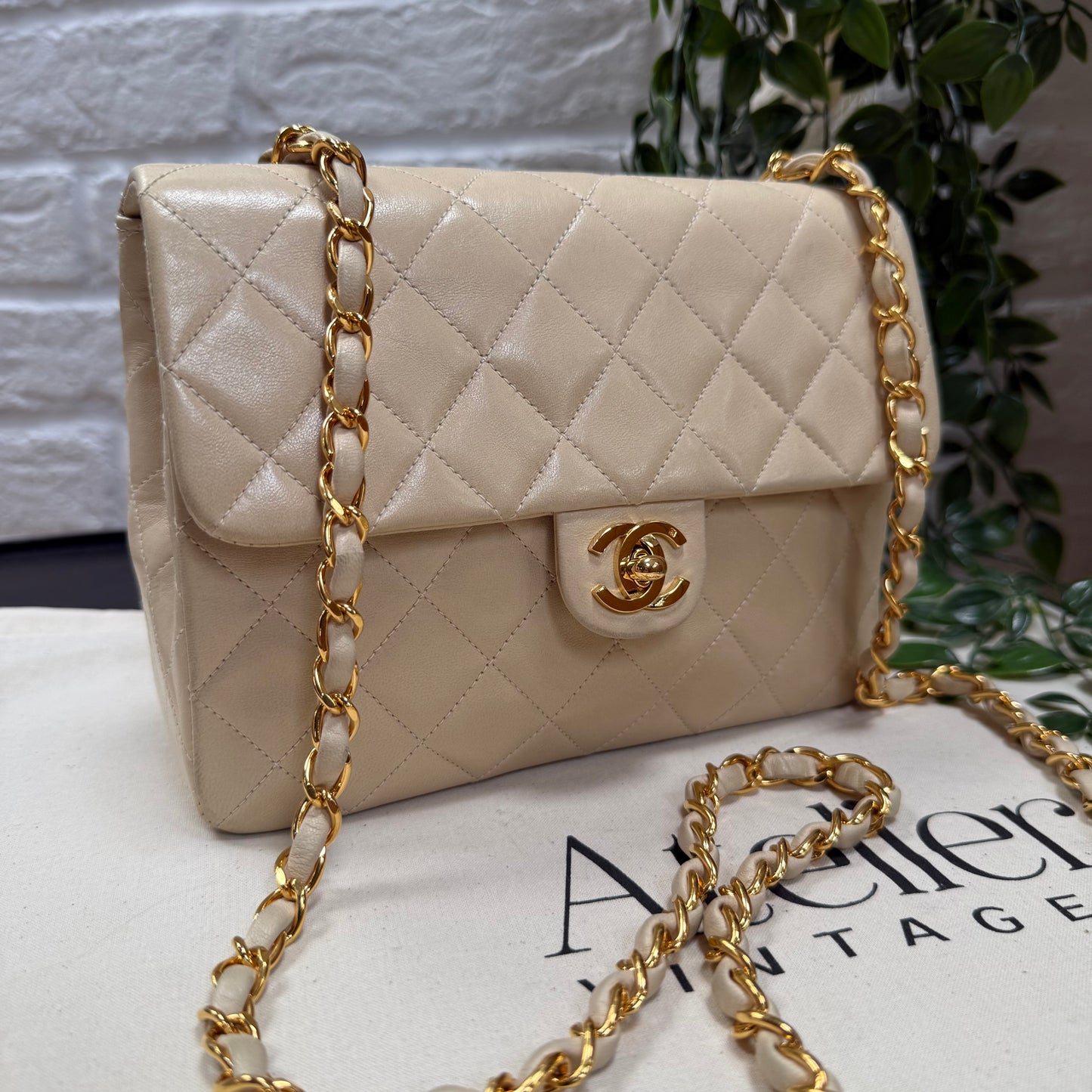 Chanel 1989 Beige Classic Single Flap Medium Square