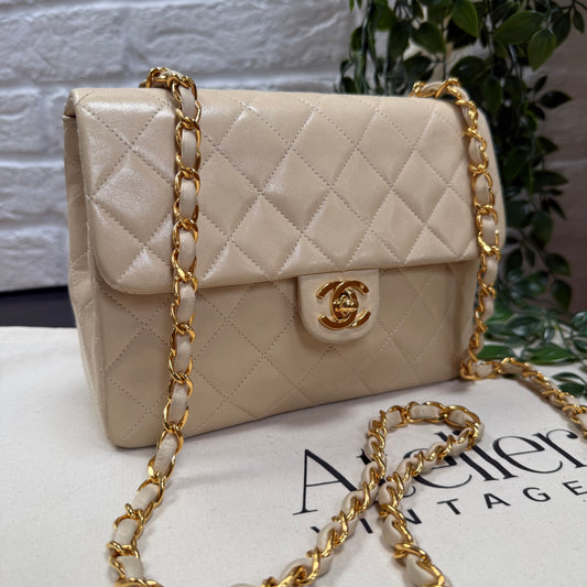Chanel 1989 Beige Classic Single Flap Medium Square