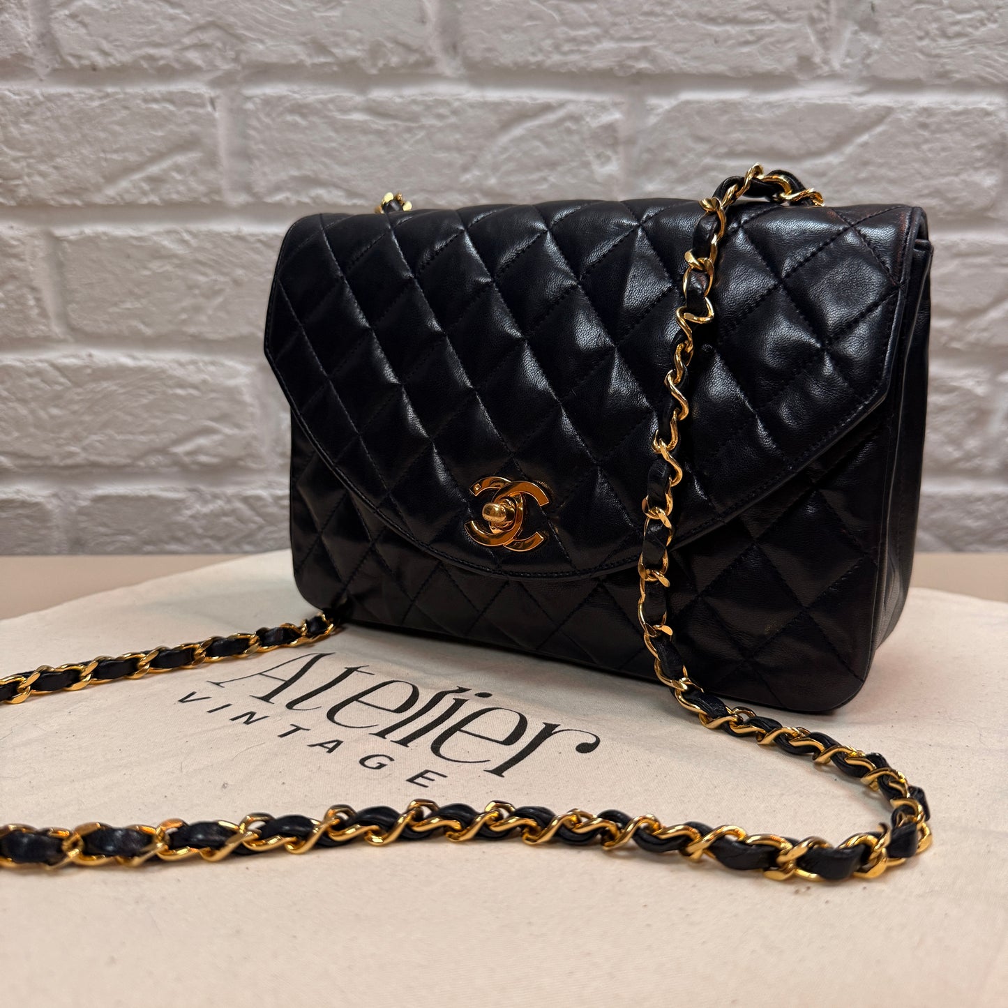 Chanel 1986 Rare Navy Lambskin Half Moon Single Flap with 24k Gold Hardware