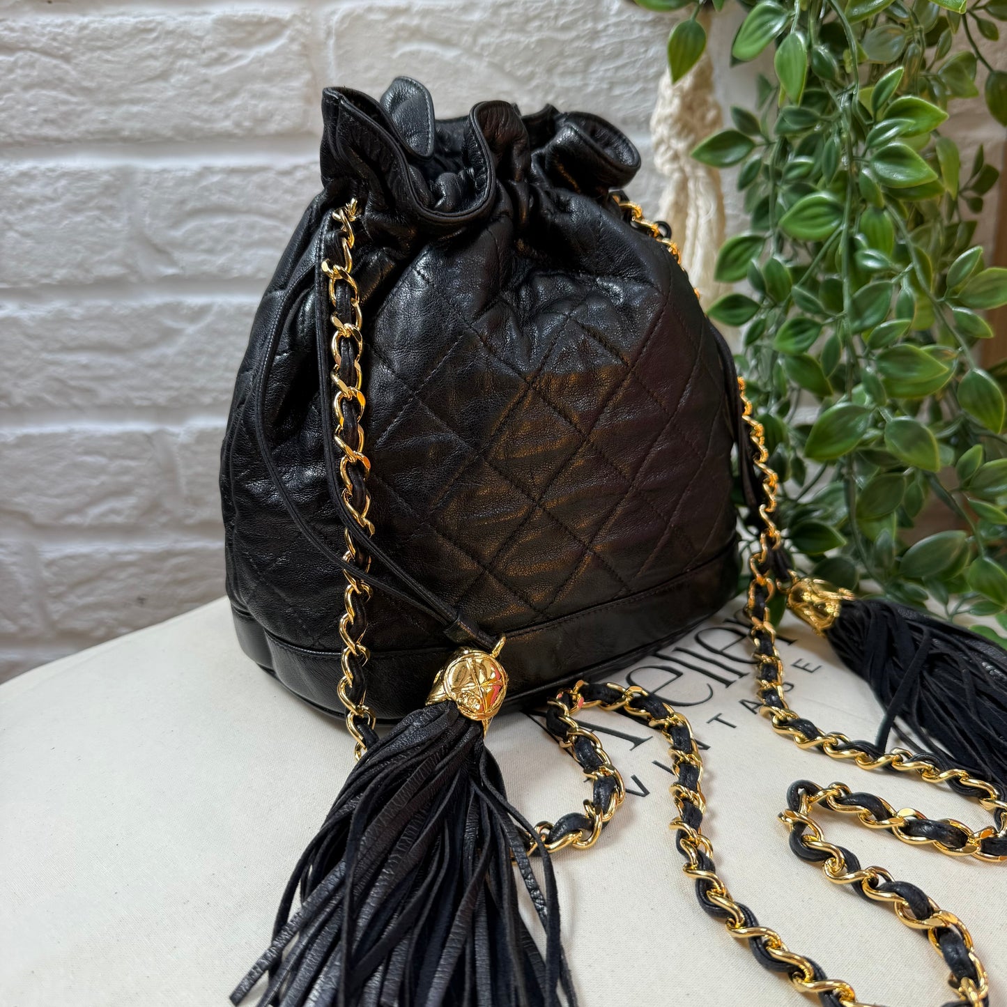 Chanel 1989 Lambskin Quilted Cross Body Bucket Bag