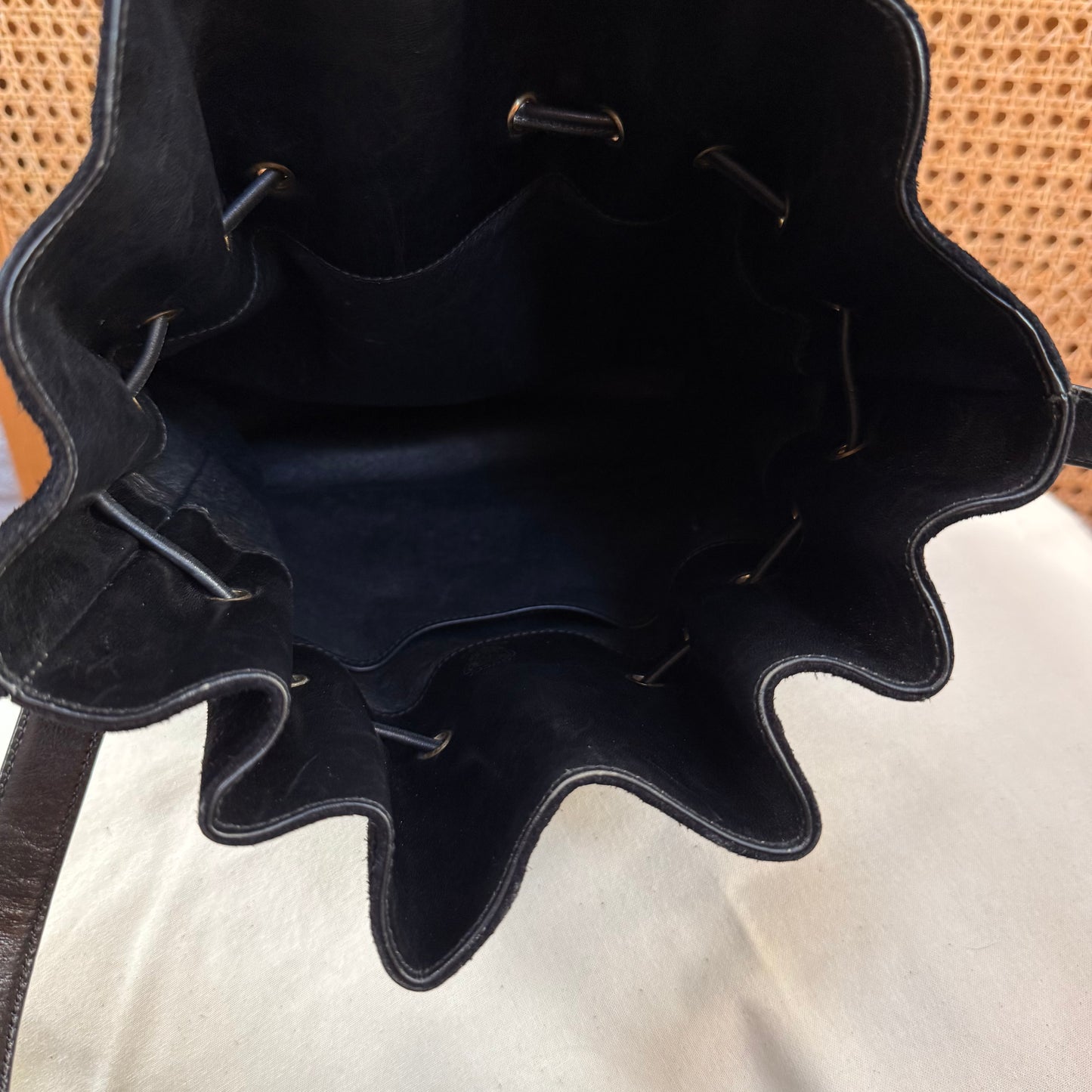 Gucci 1990s Rare Enamel Leopard Suede Bucket Bag