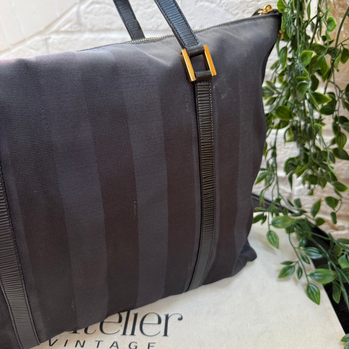 Fendi Pequin Noir Two Way Tote