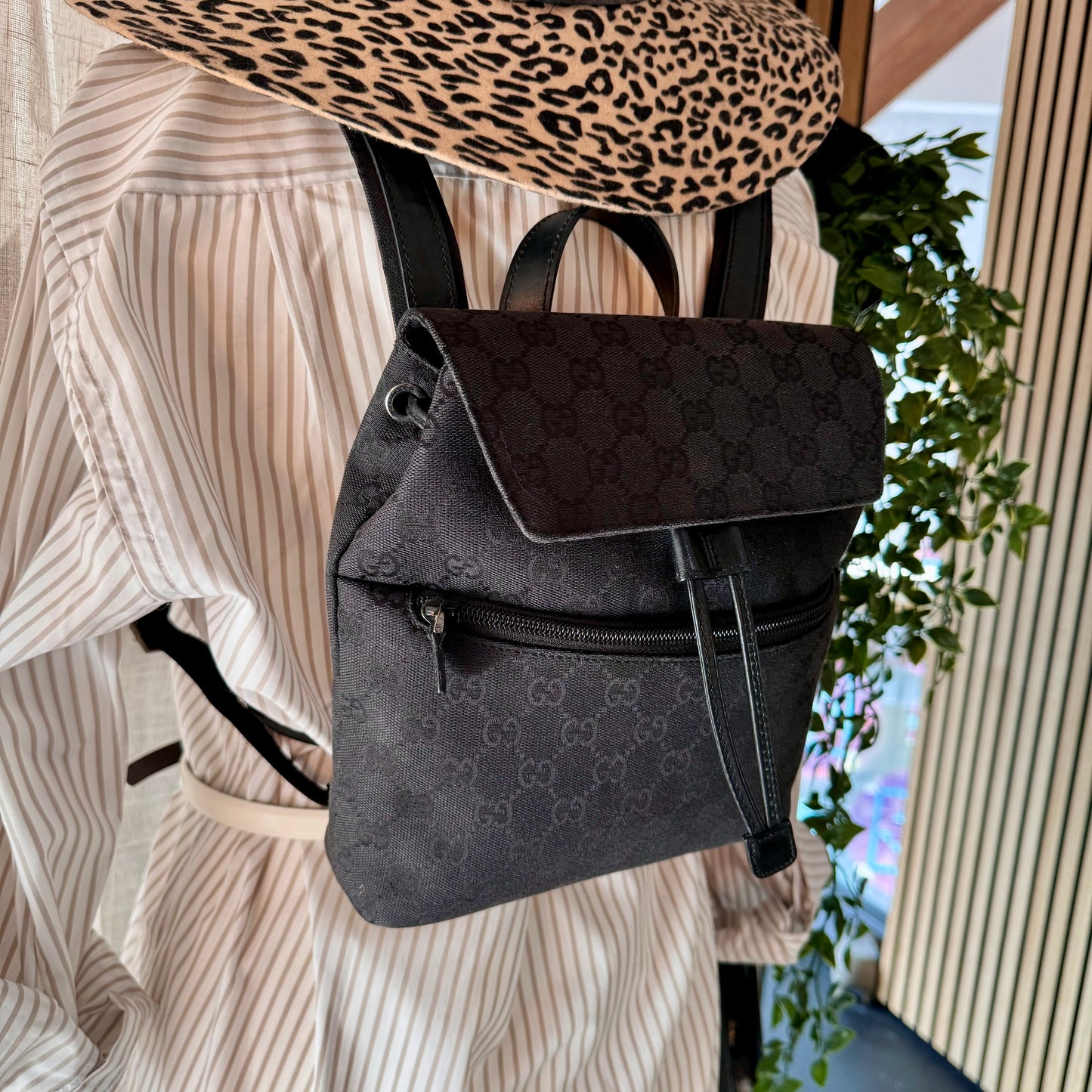 Gucci 2000s GG Canvas & Leather Top Handle Back Pack