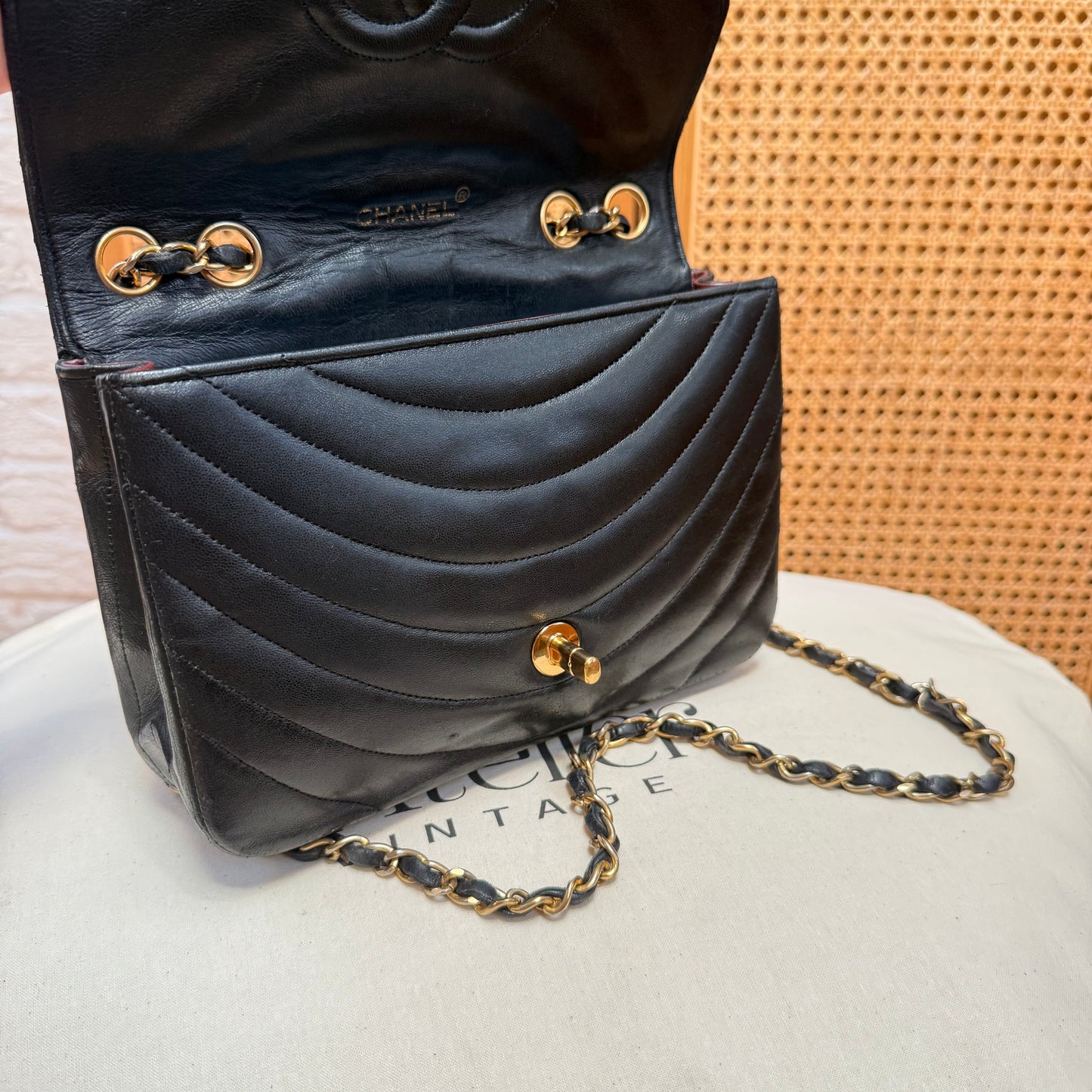 Chanel 1986 Rare Black Half Moon Quilted single flap
