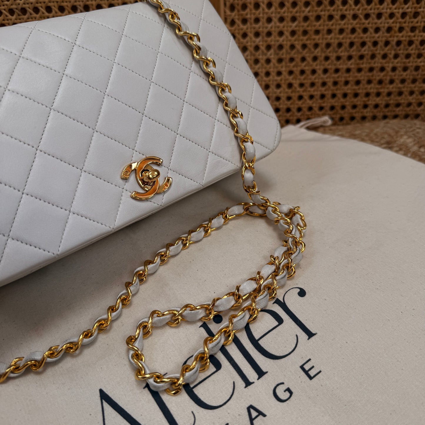 Chanel 1989 Ivory Classic Medium Rectangle Full Flap