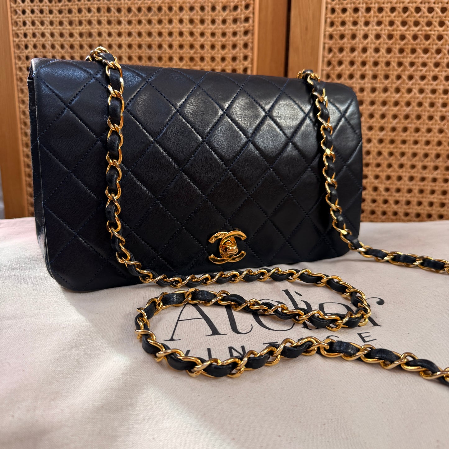 Chanel 1989 Rare Navy Classic Medium Rectangle Full Flap