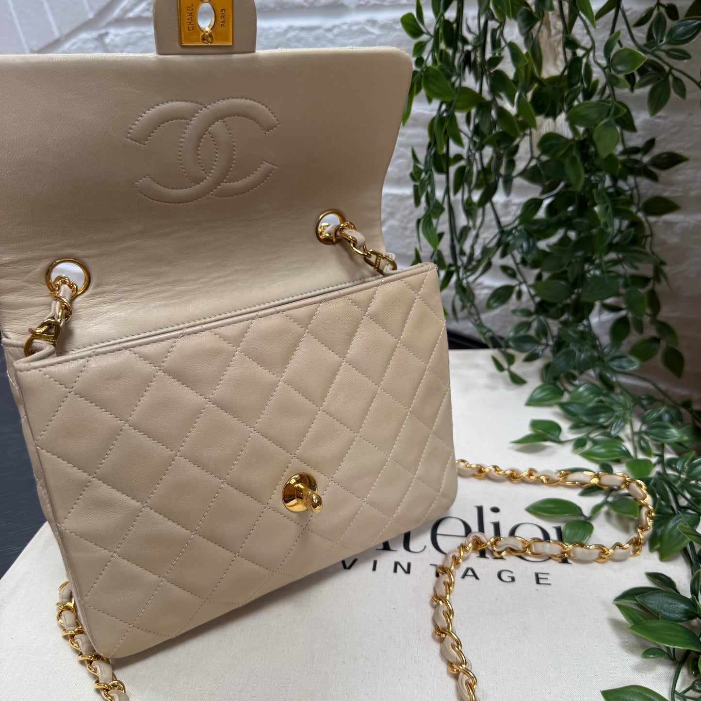Chanel 1989 Beige Classic Single Flap Medium Square