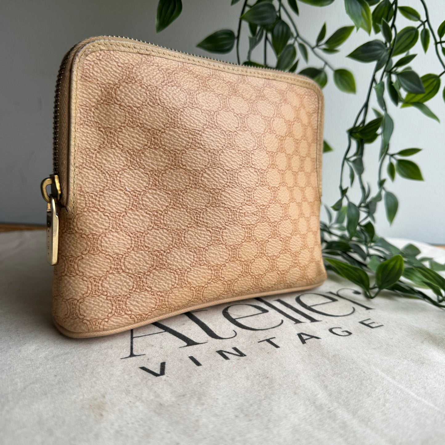Celine Macadam Beige Pouch / Cosmetic Case