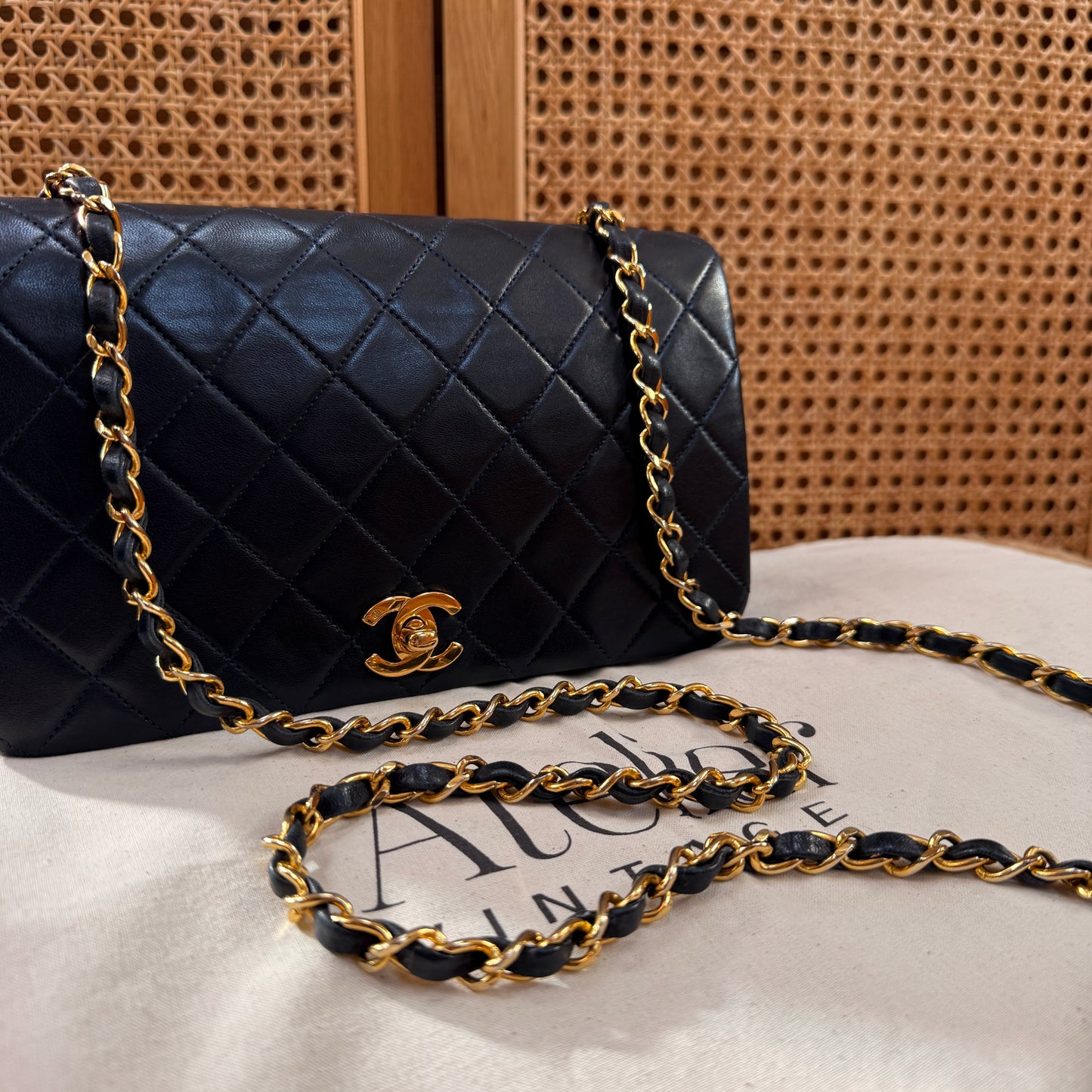 Chanel 1989 Rare Navy Classic Medium Rectangle Full Flap