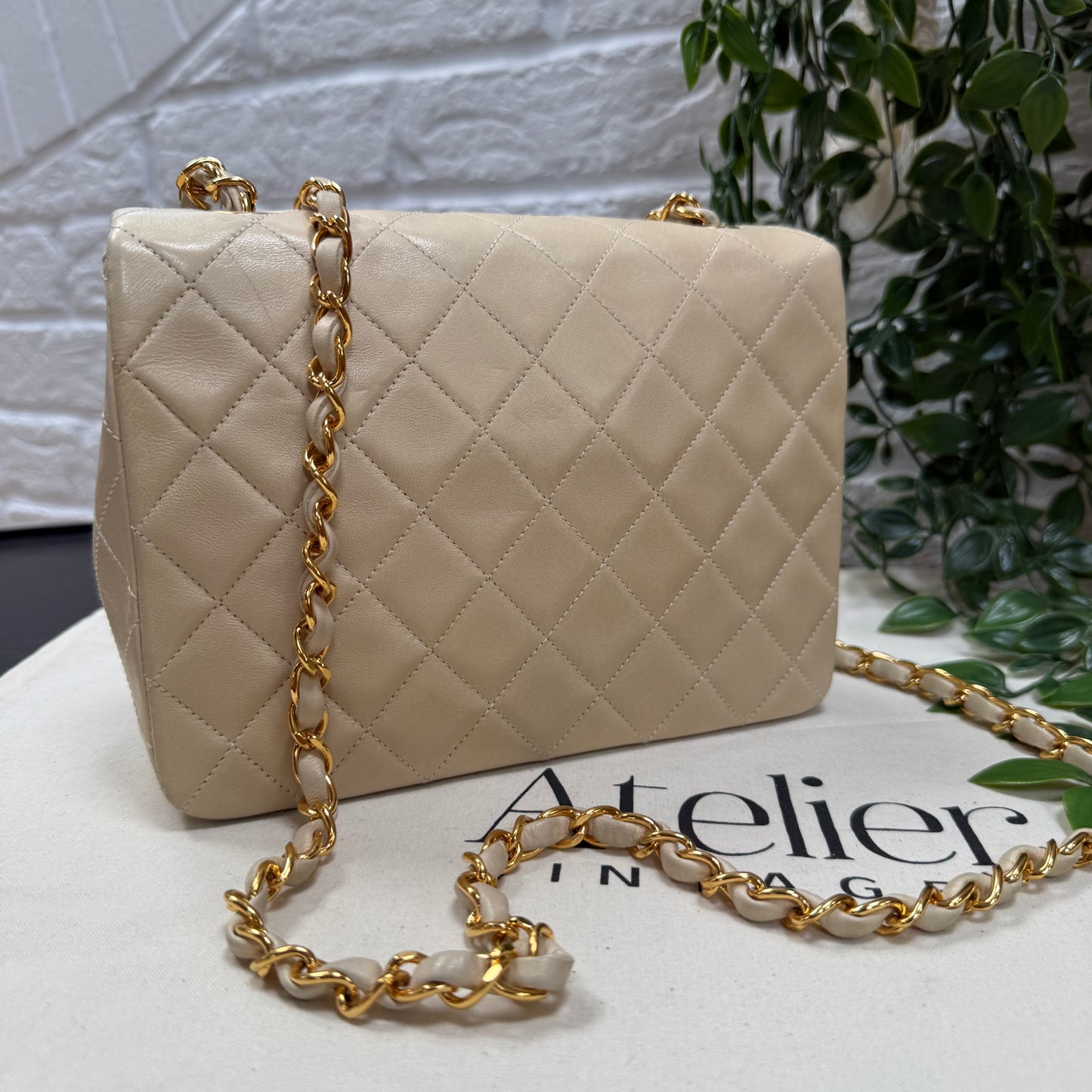Chanel 1989 Beige Classic Single Flap Medium Square