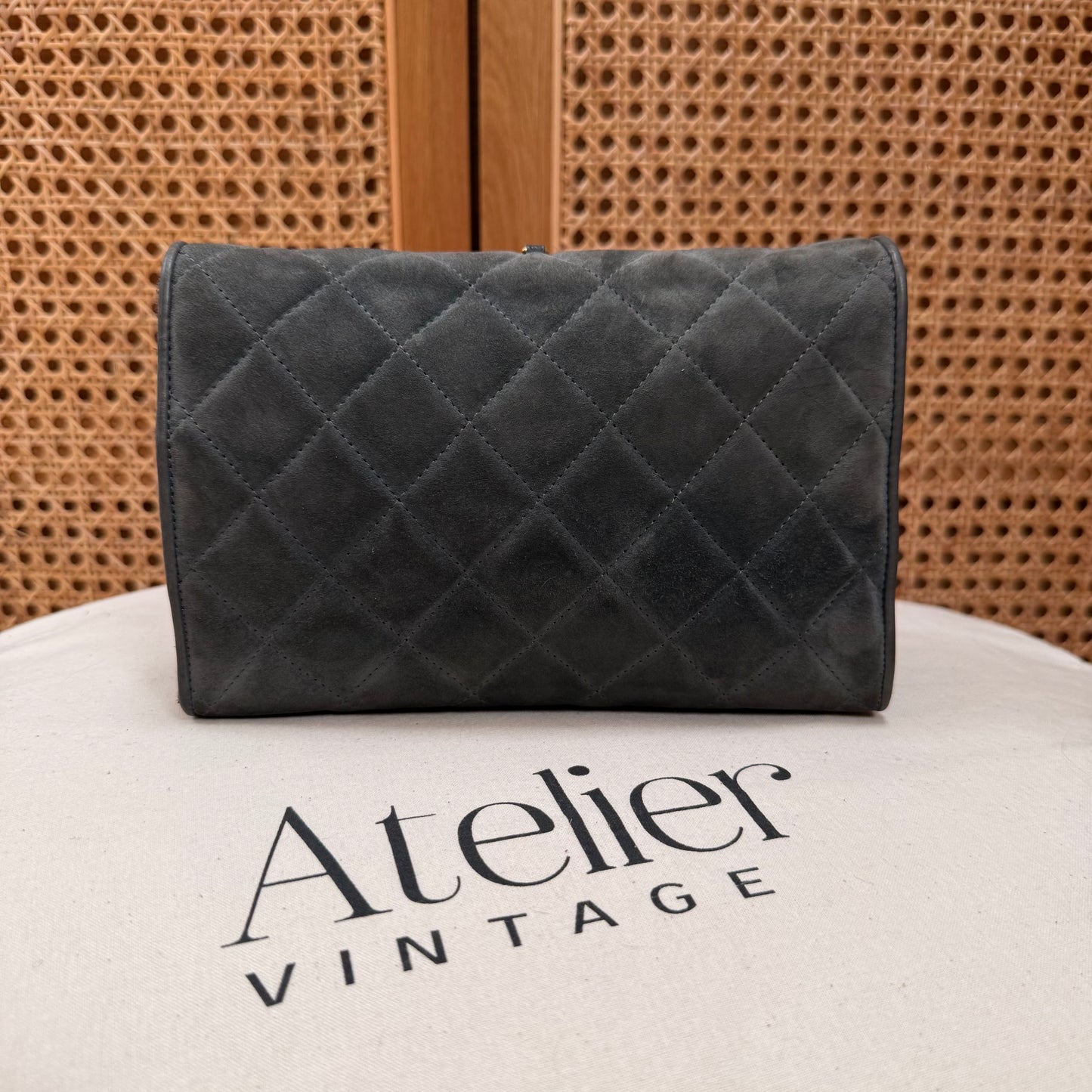 Chanel 1986 Grey Suede Tassel Clutch