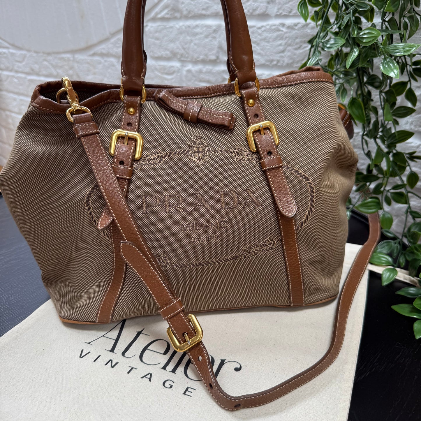 Prada 1990s Canapa Two Way Tote