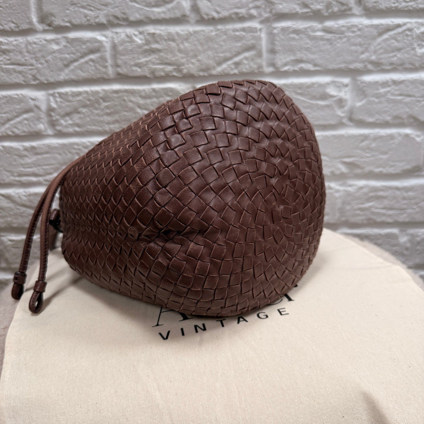 Bottega Veneta 1990s Bottega Veneta Tan Woven Leather Bucket Bag