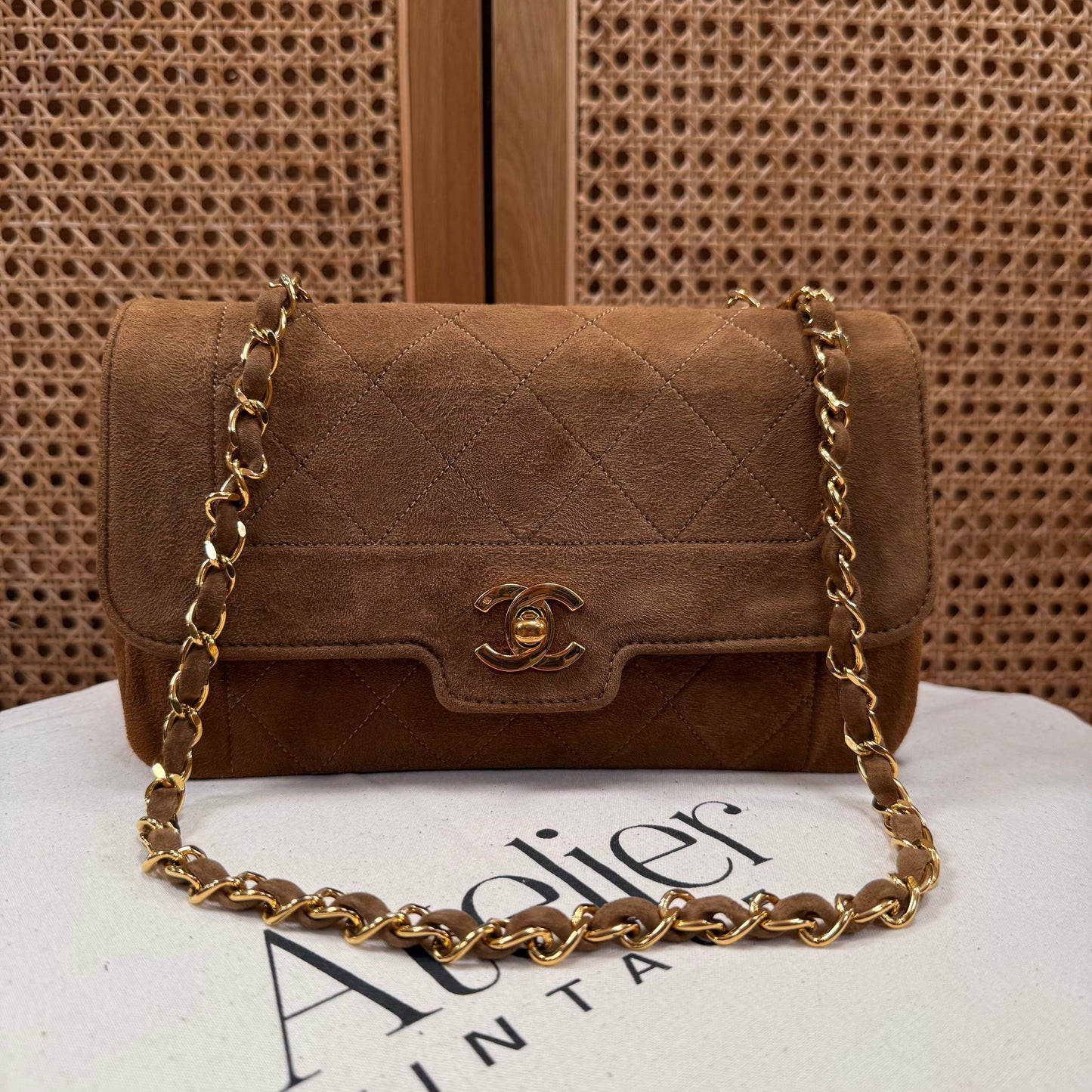 Chanel 1989 Super Rare Tan Suede Single Flap
