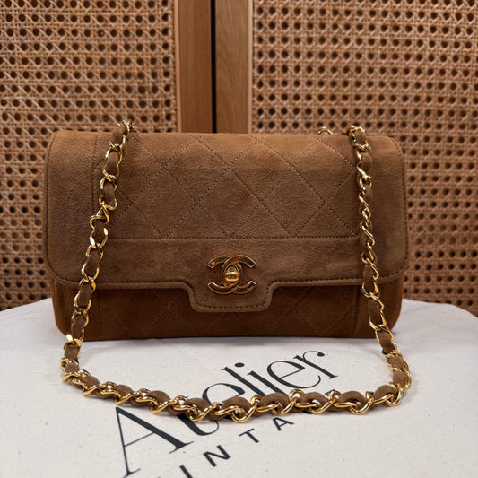 Chanel 1989 Super Rare Tan Suede Single Flap