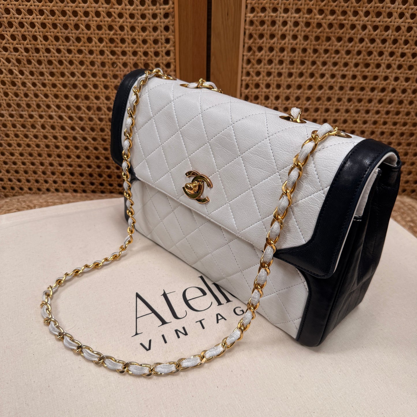 Chanel 1986 Rare Ivory & Navy Limited Edition Single Flap