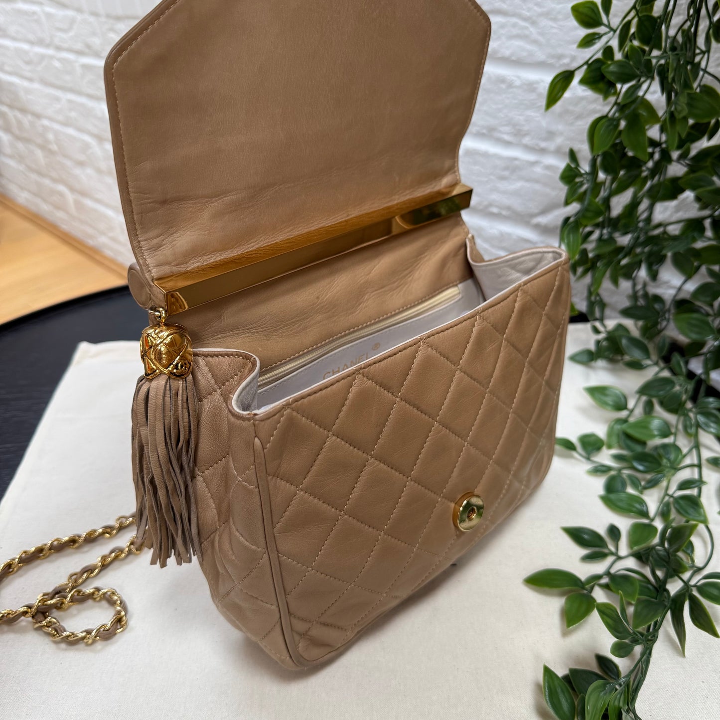 Chanel 1989 Rare Dark Beige Tassel Envelope Flap