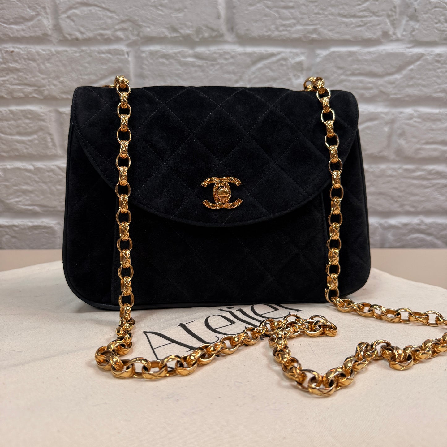 Chanel 1980s Ultra Rare Limited Edition Bijoux Chain in Black Suede and 24k Hold Hardware