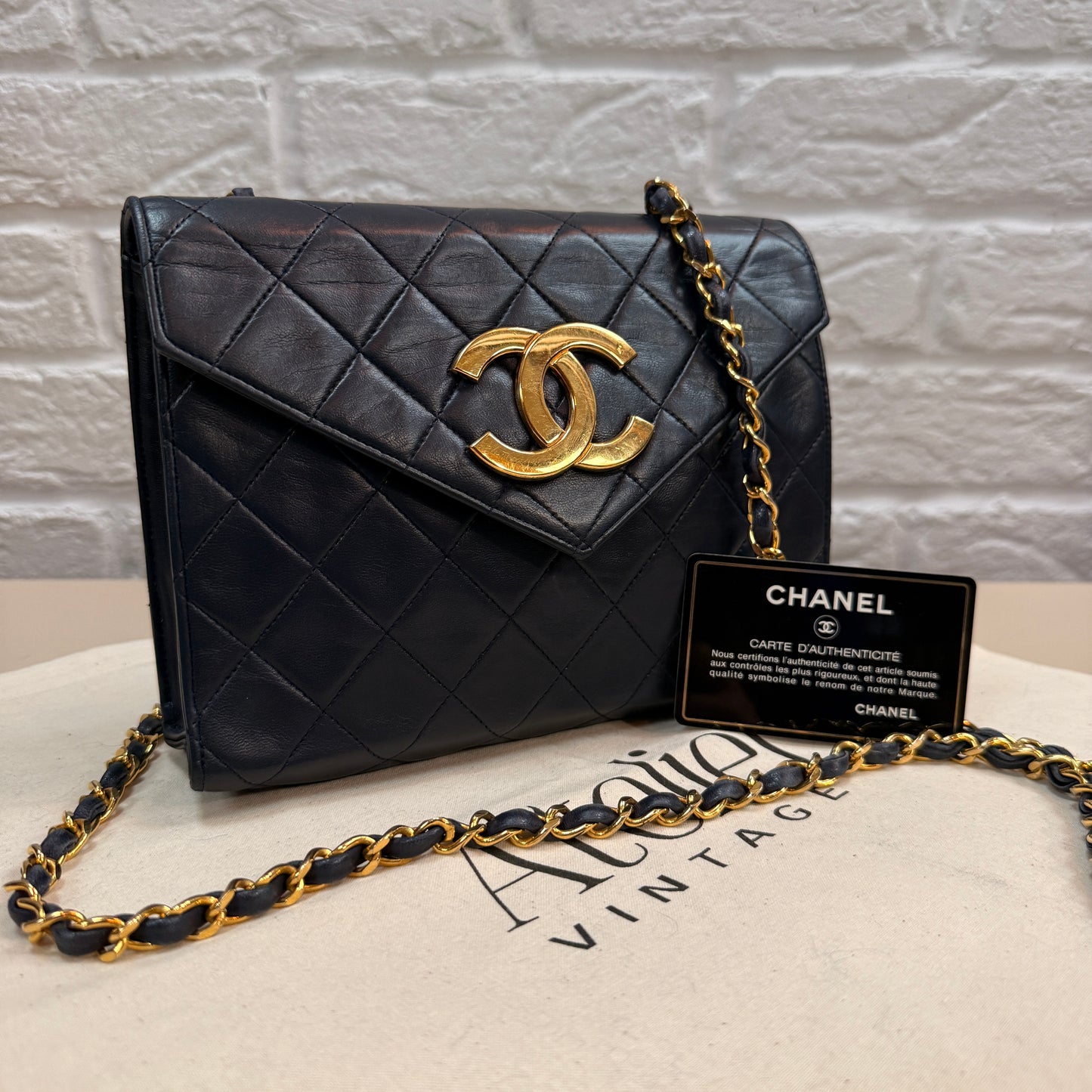 Chanel 1989 Rare Navy Jumbo CC Envelope Flap