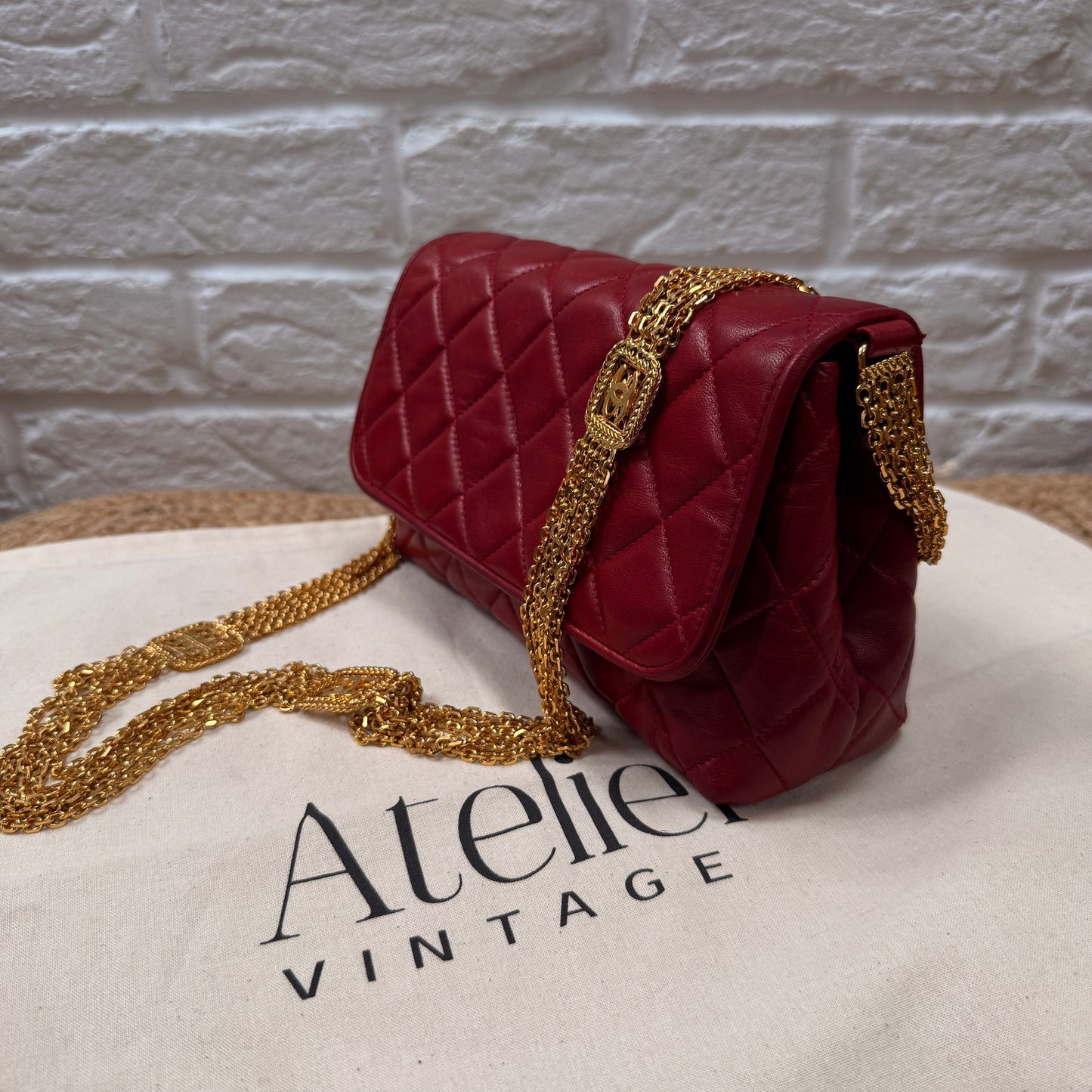 Chanel ULTRA RARE 1986 Single Flap with six strand 24k gold plated chain with CC logo stations