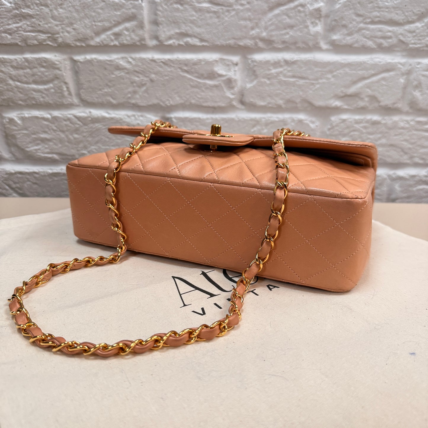 Chanel 1996 Ultra Rare Nude Lambskin Leather Classic Double Flap in Medium with 24k Gold Hardware