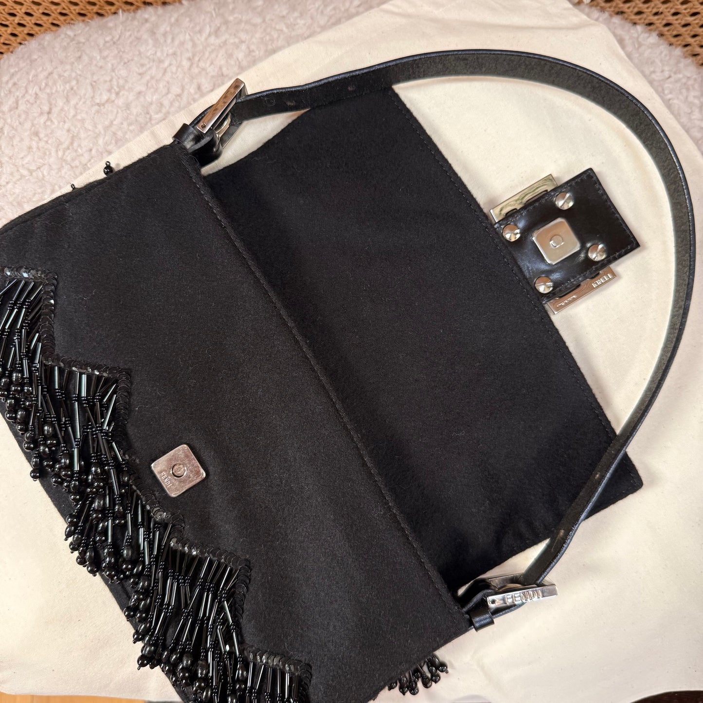 Fendi 2002 Rare Fendi Baguette Black - Limited edition Cashmere and waterfall glass beads