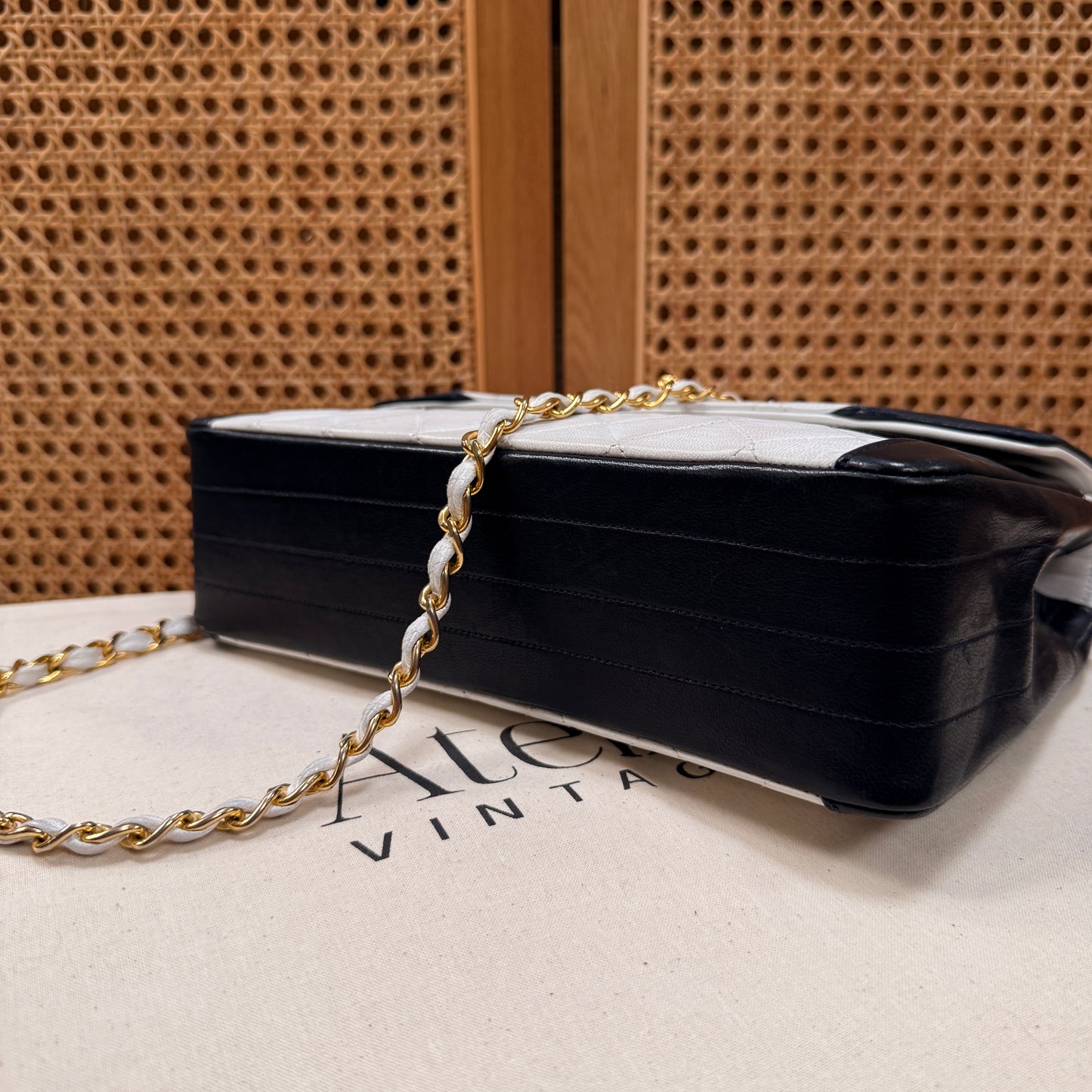 Chanel 1986 Rare Ivory & Navy Limited Edition Single Flap