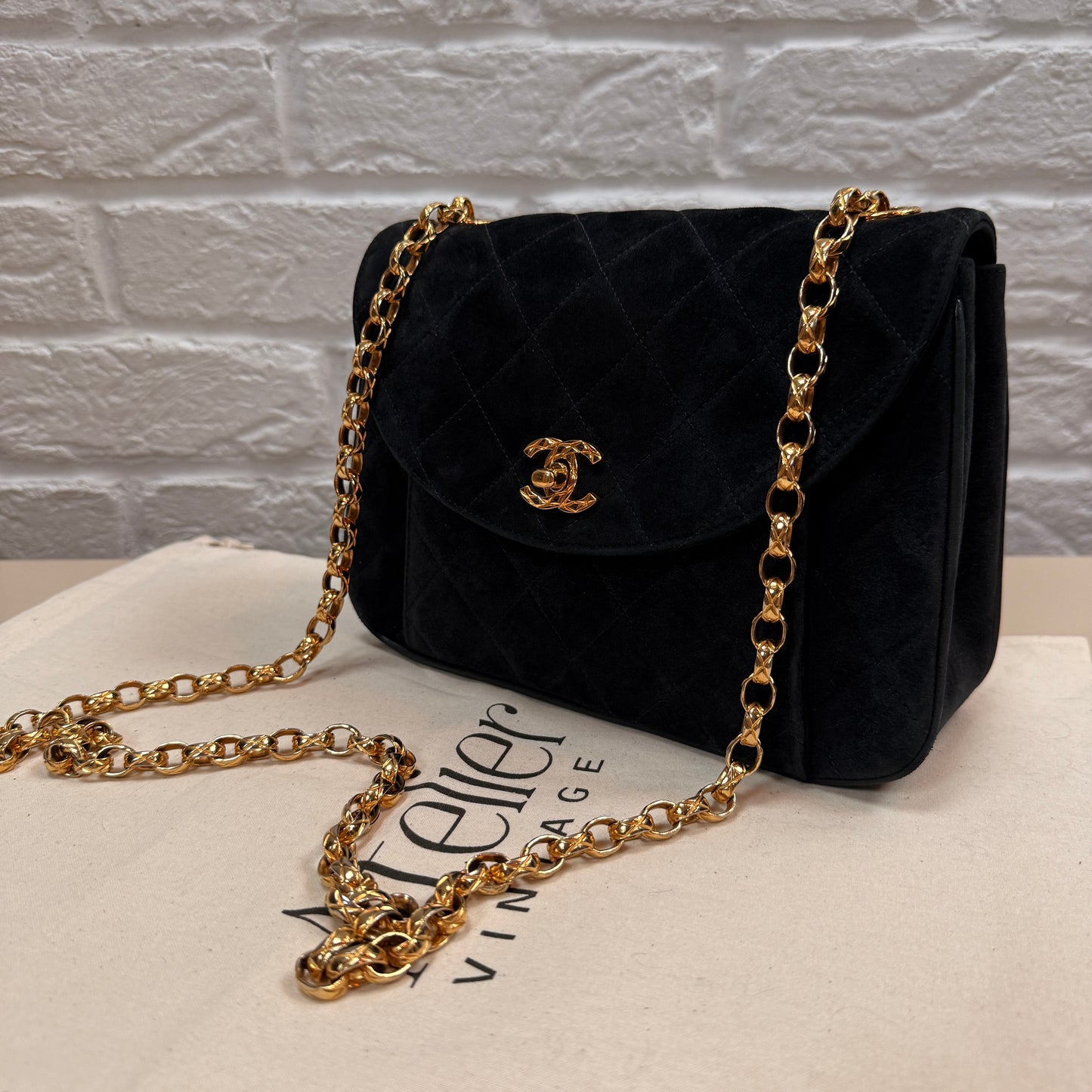 Chanel 1980s Ultra Rare Limited Edition Bijoux Chain in Black Suede and 24k Hold Hardware