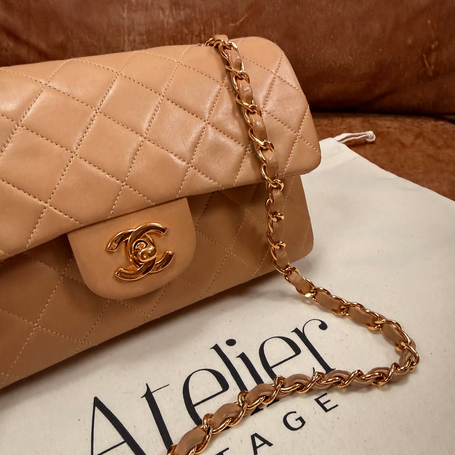 Chanel 1997 Rare Dark Beige Classic Double Flap Small