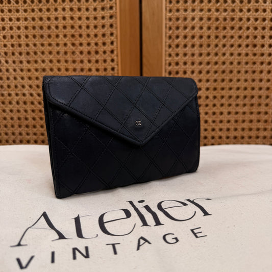Chanel Rare Black Early 1990s Envelope Card & Coin Pouch