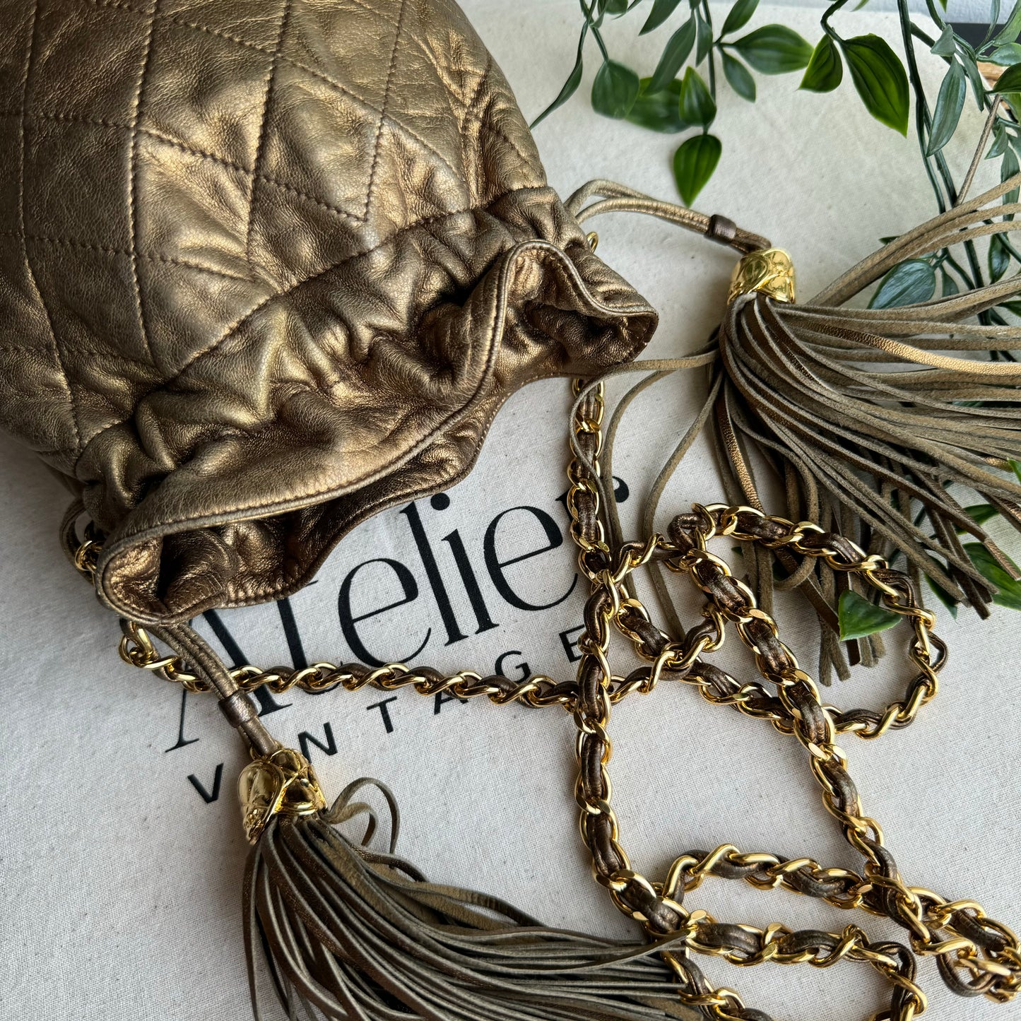 Chanel 1989 Aged Gold Tassel Bucket Bag