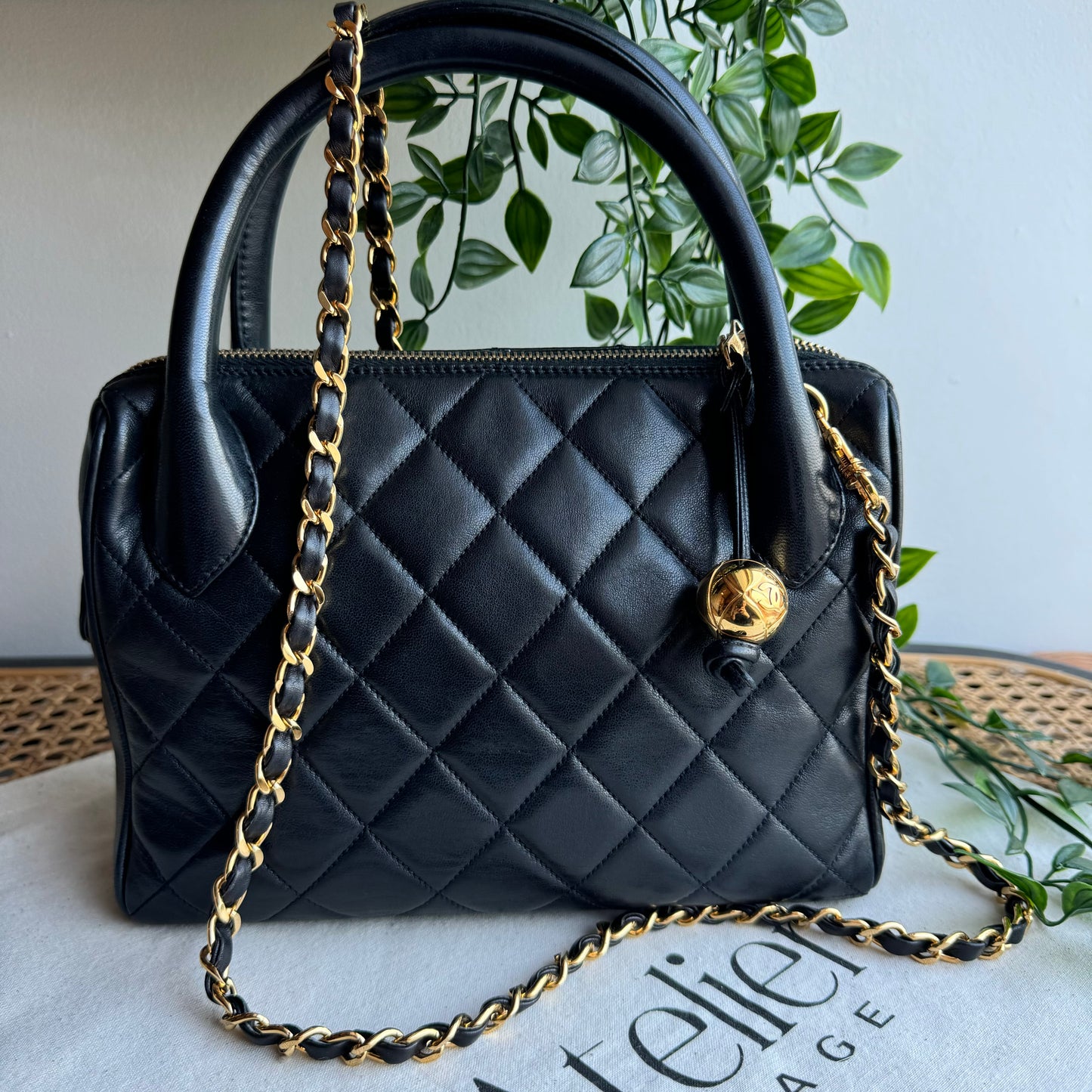 Chanel 1991 Quilted Lambskin Top Handle Two Way Bag