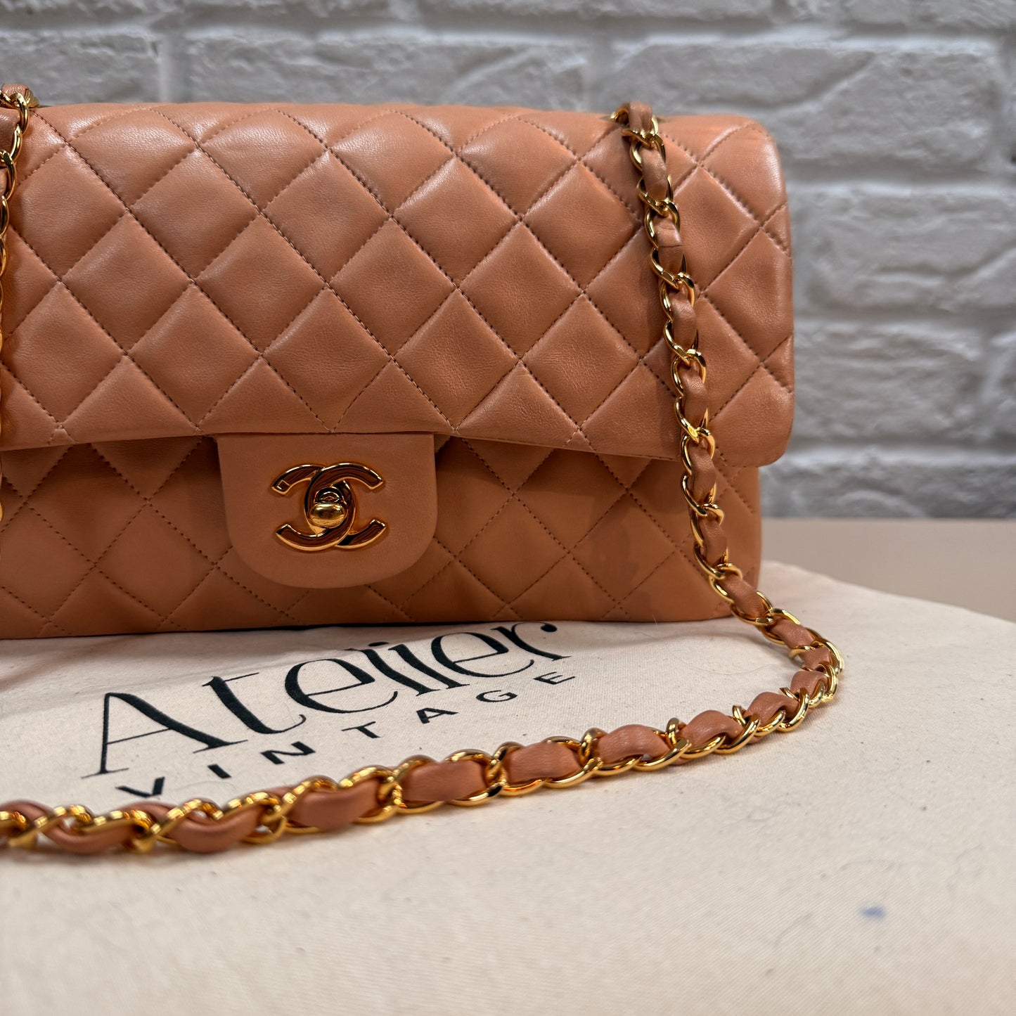 Chanel 1996 Ultra Rare Nude Lambskin Leather Classic Double Flap in Medium with 24k Gold Hardware