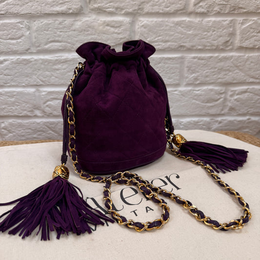 Chanel 1989 ultra rare plum suede Quilted Cross Body Bucket Bag