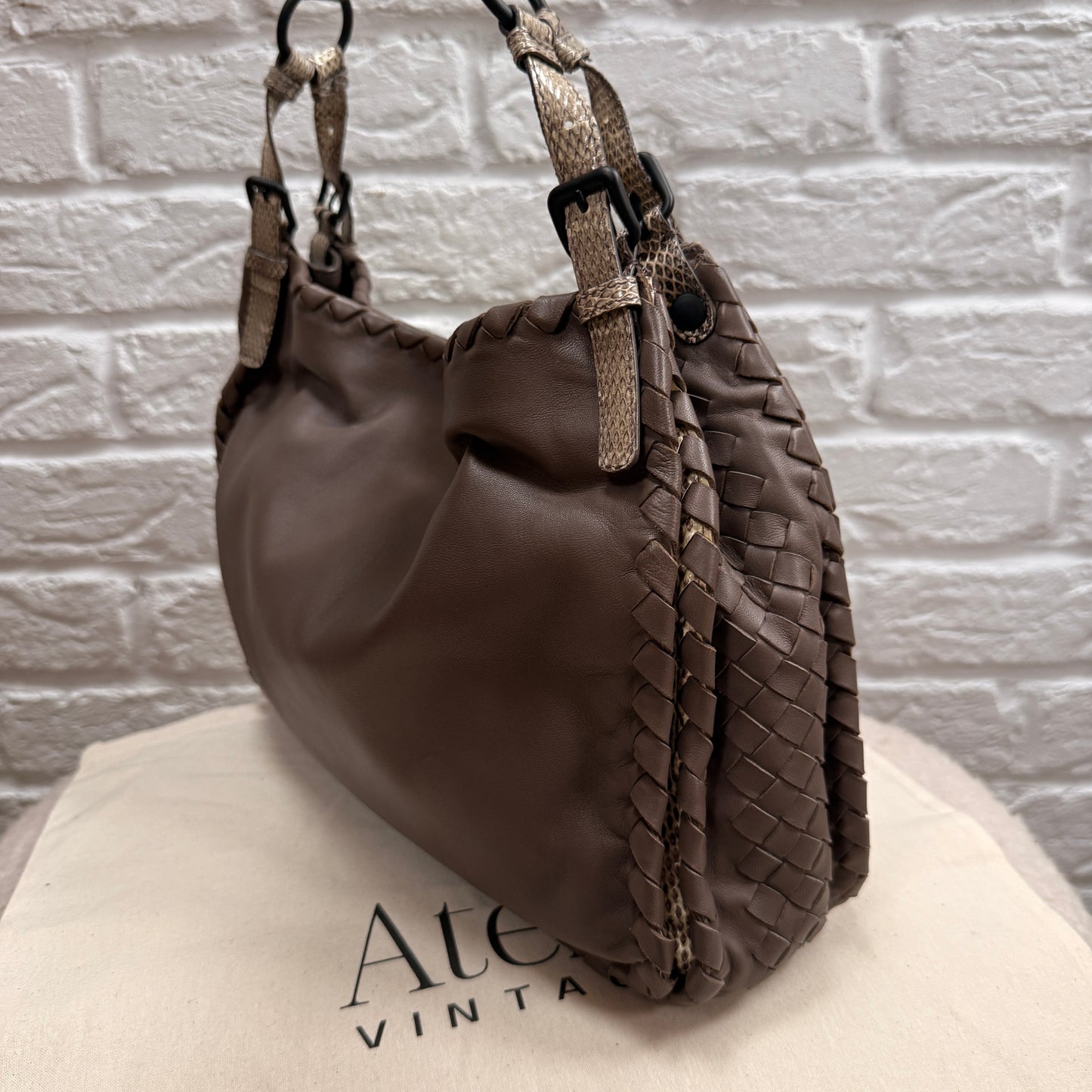 Bottega Veneta 1990s Bottega Veneta Taupe & Beige Lizard Leather Tote