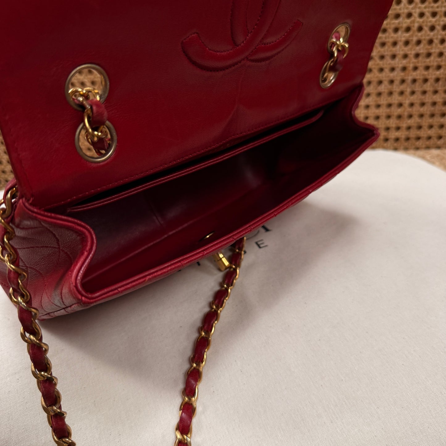 Chanel 1989 Red Classic Single Flap with purse