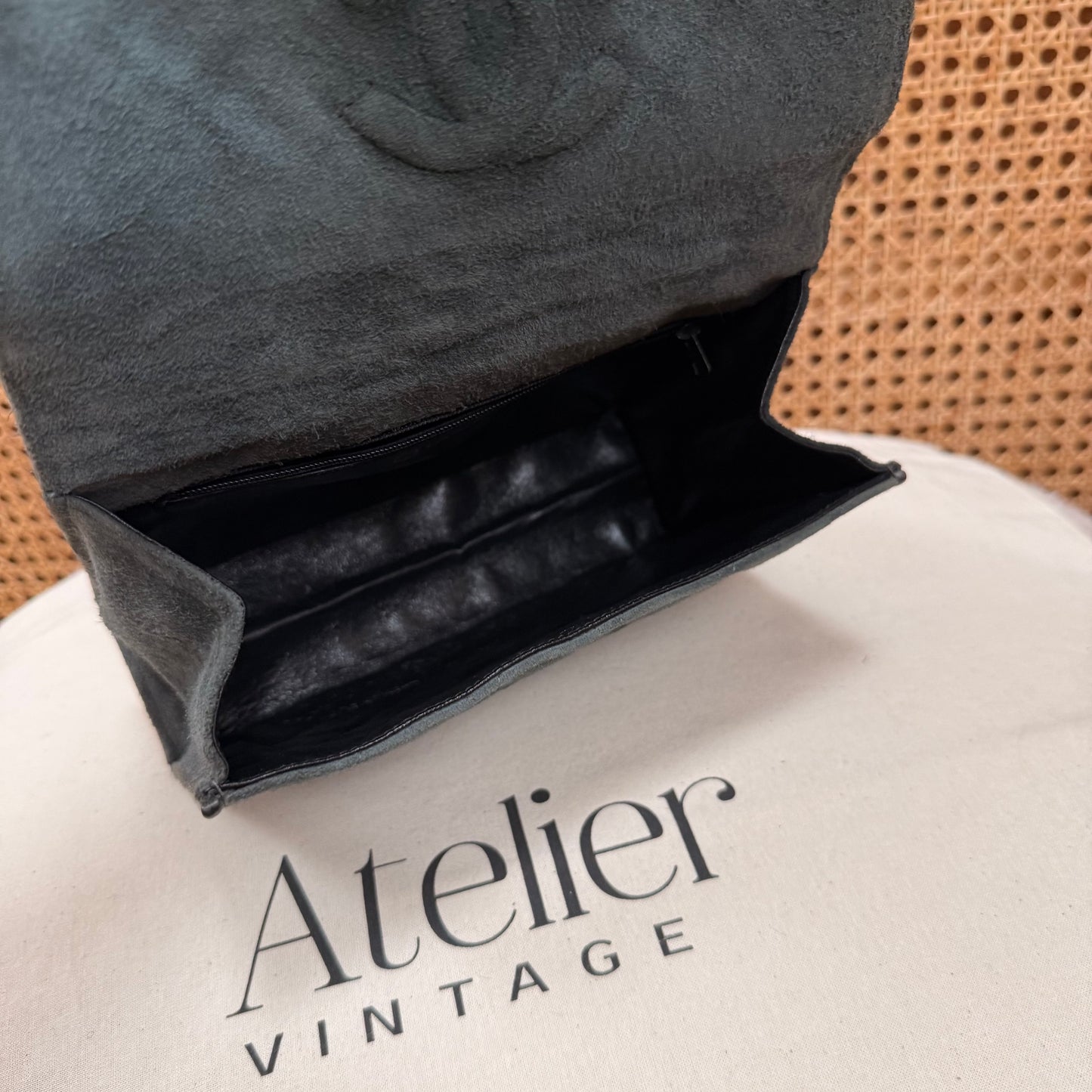 Chanel 1986 Grey Suede Tassel Clutch