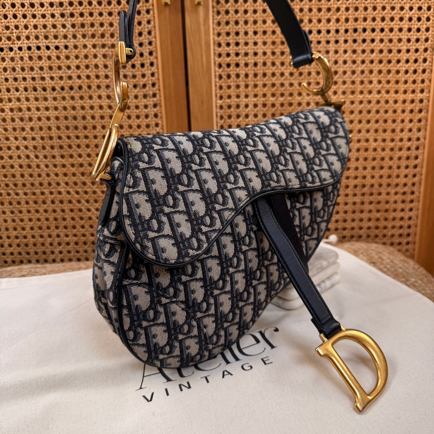 Dior 2019 Saddle Bag in Navy Oblique